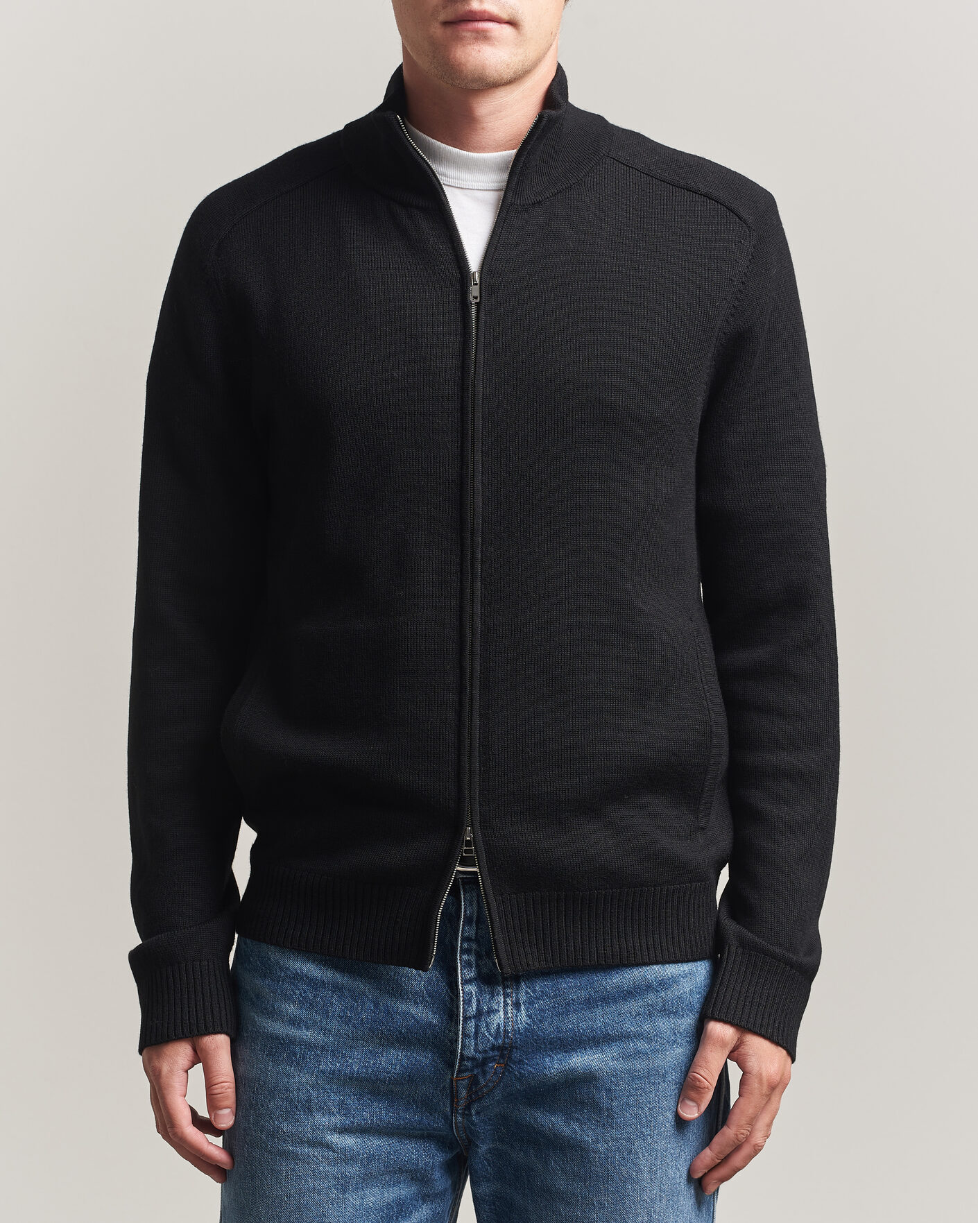 Men | Sweaters & Knitwear | Tiger of Sweden | Cassian Wool Full Zip Black