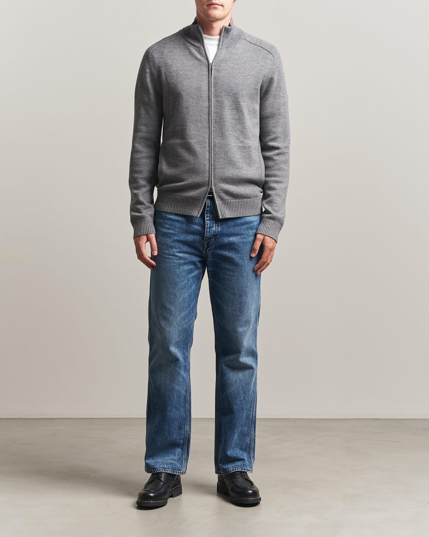 Men | Sweaters & Knitwear | Tiger of Sweden | Cassian Wool Full Zip Concrete Melange