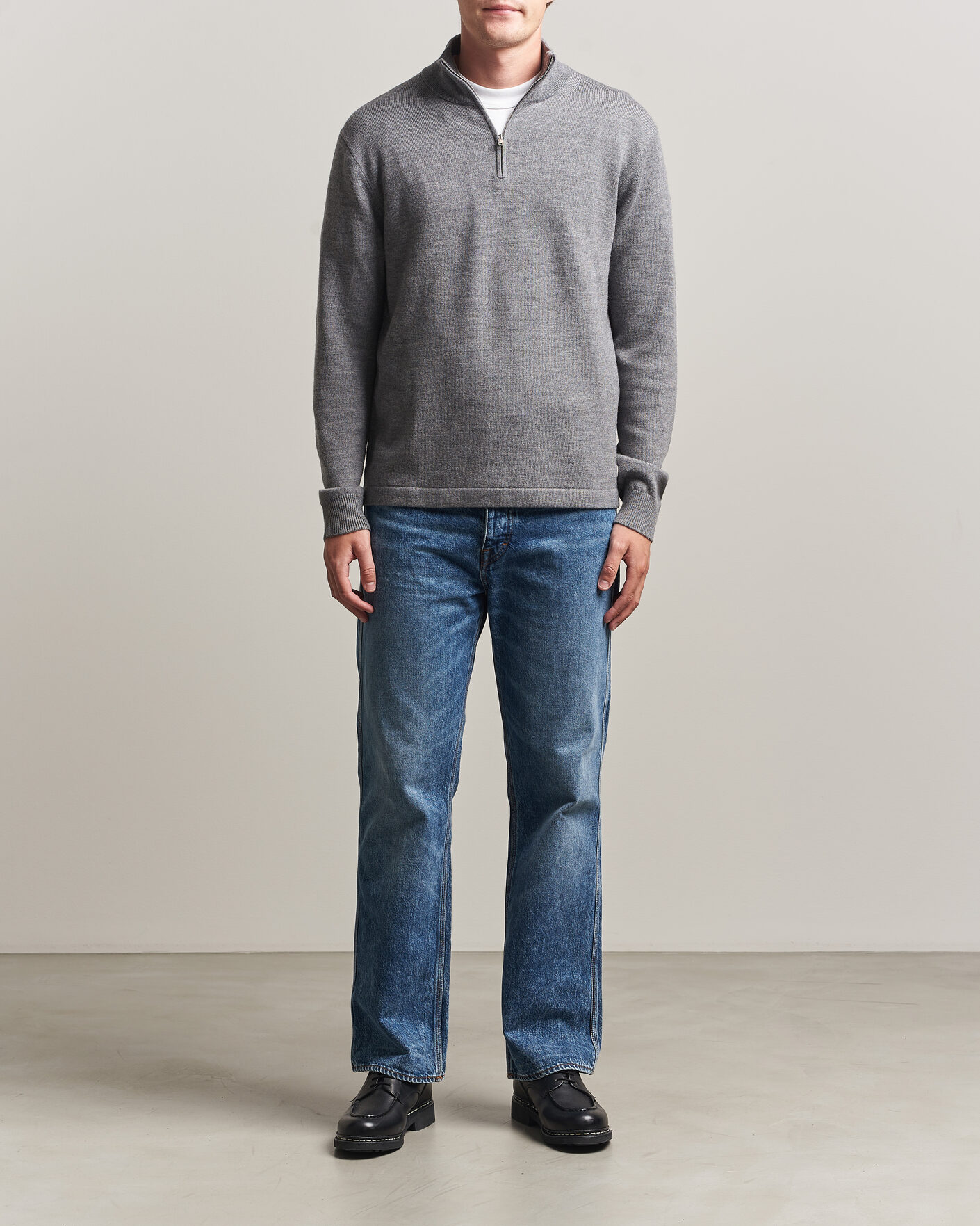 Men | Sweaters & Knitwear | Tiger of Sweden | Travis Wool Half Zip Concrete Melange