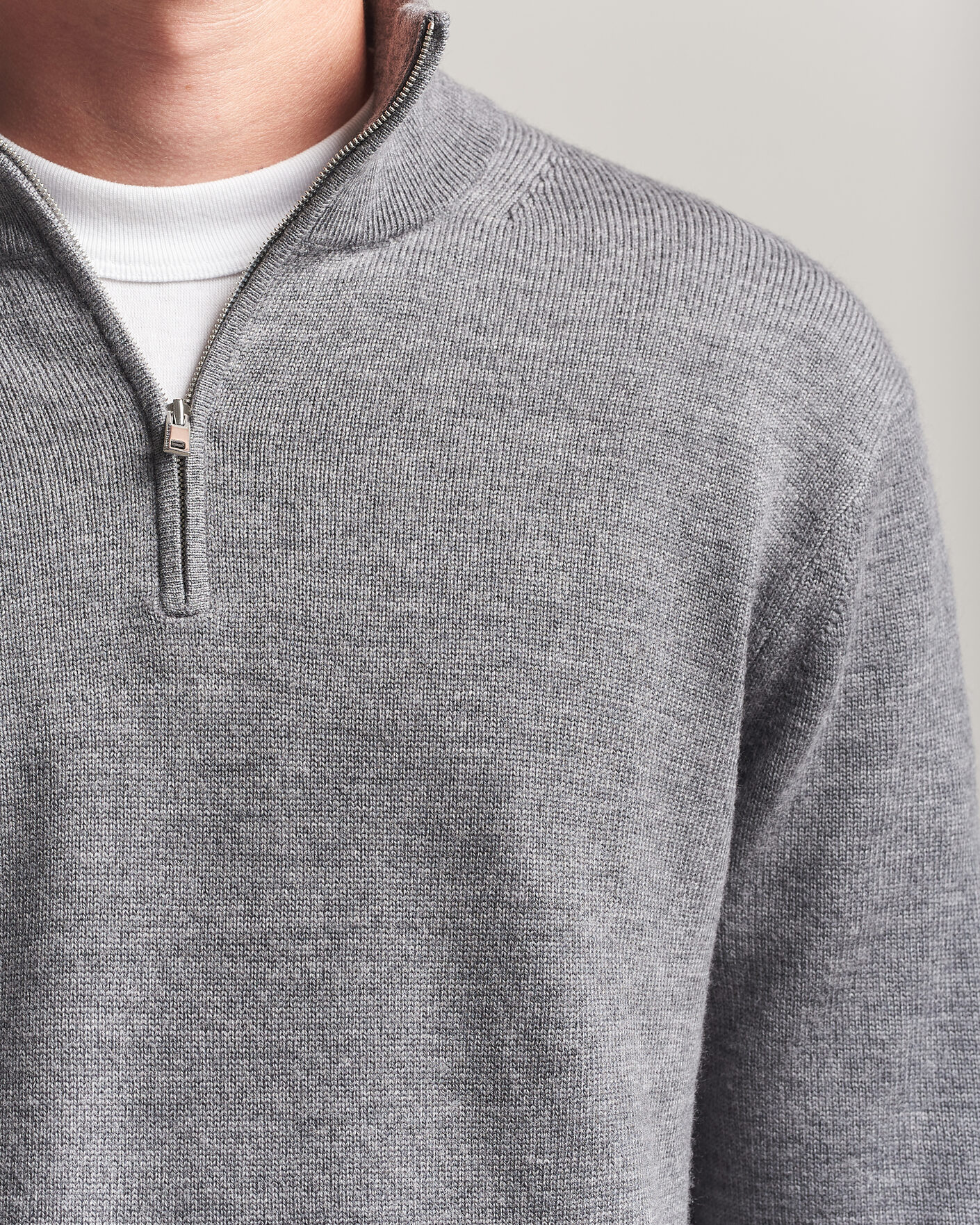Men | Sweaters & Knitwear | Tiger of Sweden | Travis Wool Half Zip Concrete Melange