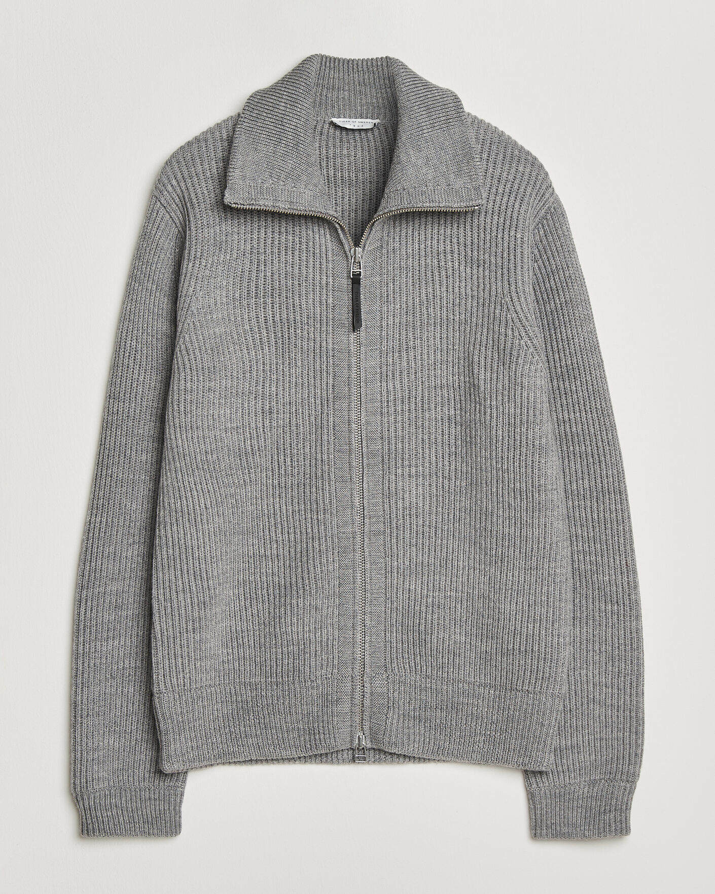 Men | Sweaters & Knitwear | Tiger of Sweden | Niall Wool Heavy Knitted Full Zip Grey Melange
