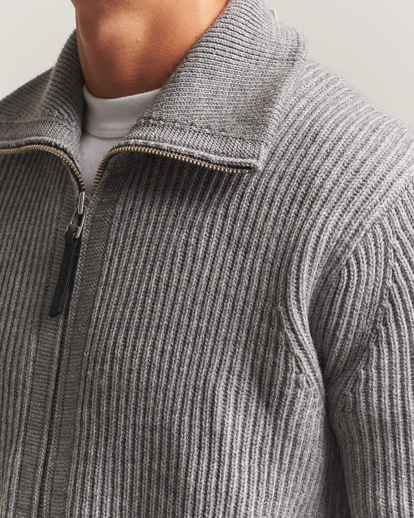Men | Sweaters & Knitwear | Tiger of Sweden | Niall Wool Heavy Knitted Full Zip Grey Melange