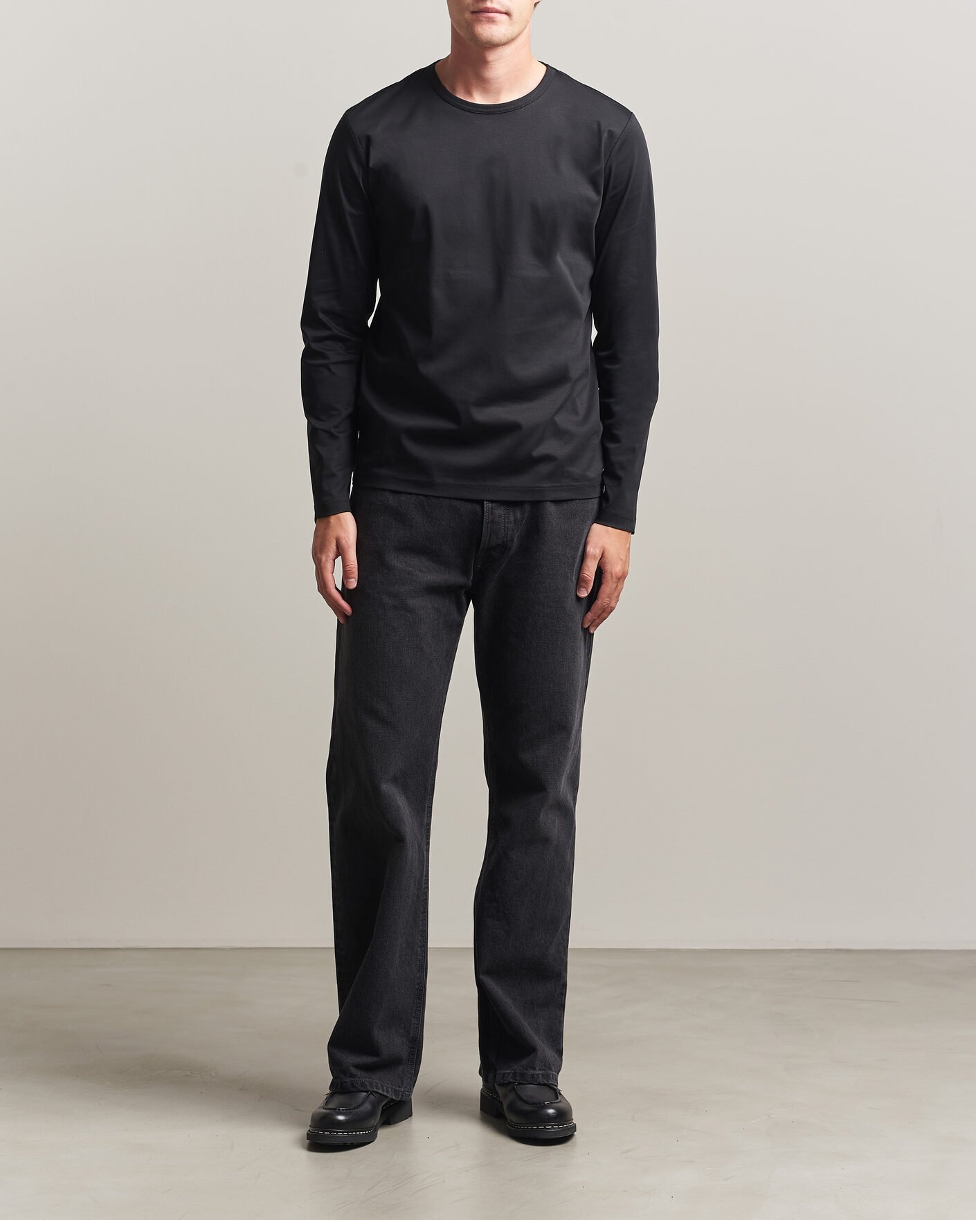 Men | T-Shirts | Tiger of Sweden | Olaf Mercerized Cotton Long Sleeve T-Shirt Black