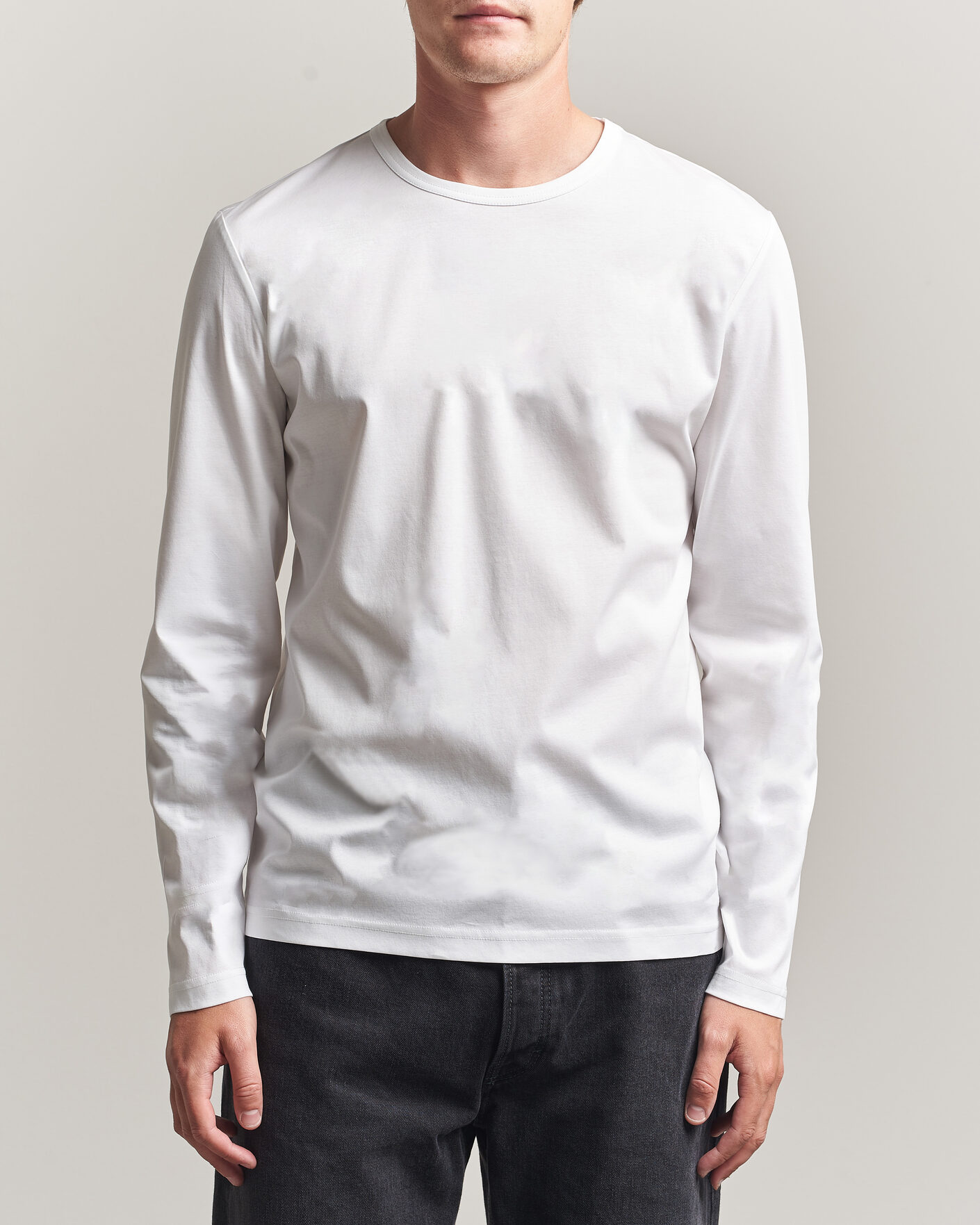 Men | T-Shirts | Tiger of Sweden | Olaf Mercerized Cotton Long Sleeve T-Shirt Pure White