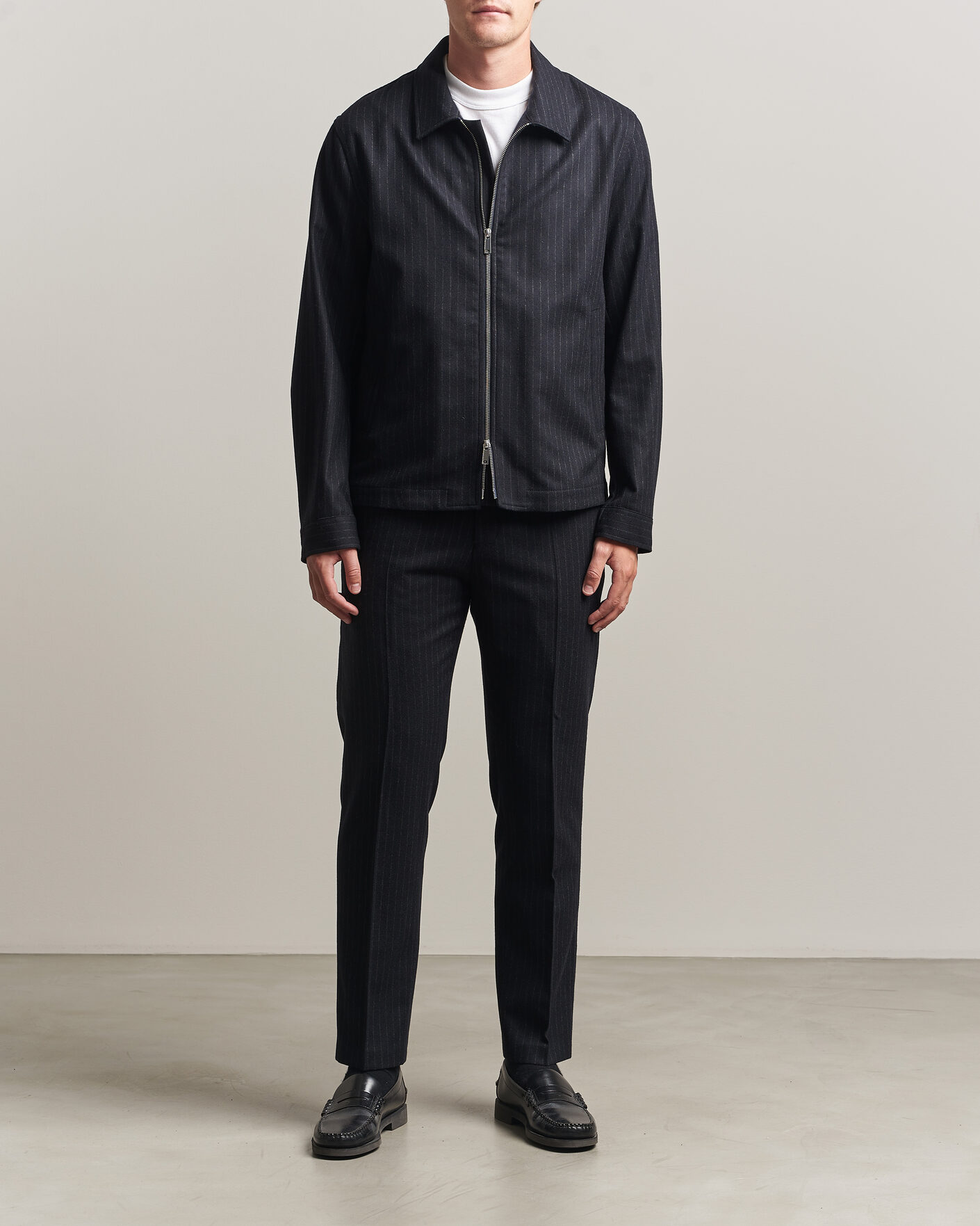 Men | Coats & Jackets | Tiger of Sweden | Barnaby Wool Pinstriped Shirt Jacket Blue Function