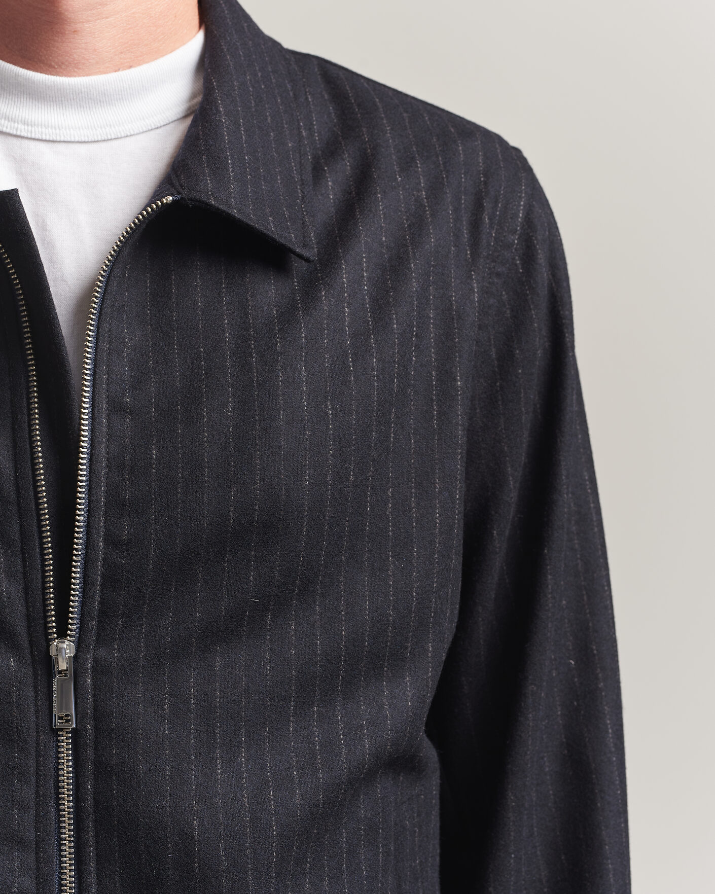 Men | Coats & Jackets | Tiger of Sweden | Barnaby Wool Pinstriped Shirt Jacket Blue Function