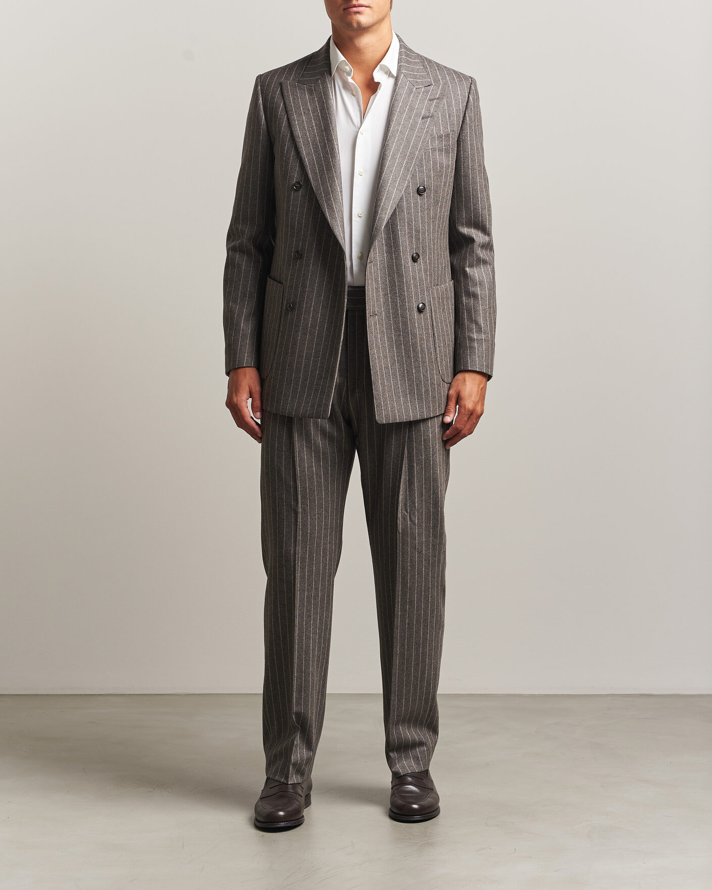 Men | Blazers | Tiger of Sweden | Joachim Wool Double Breasted Pinstriped Blazer Grey Brown