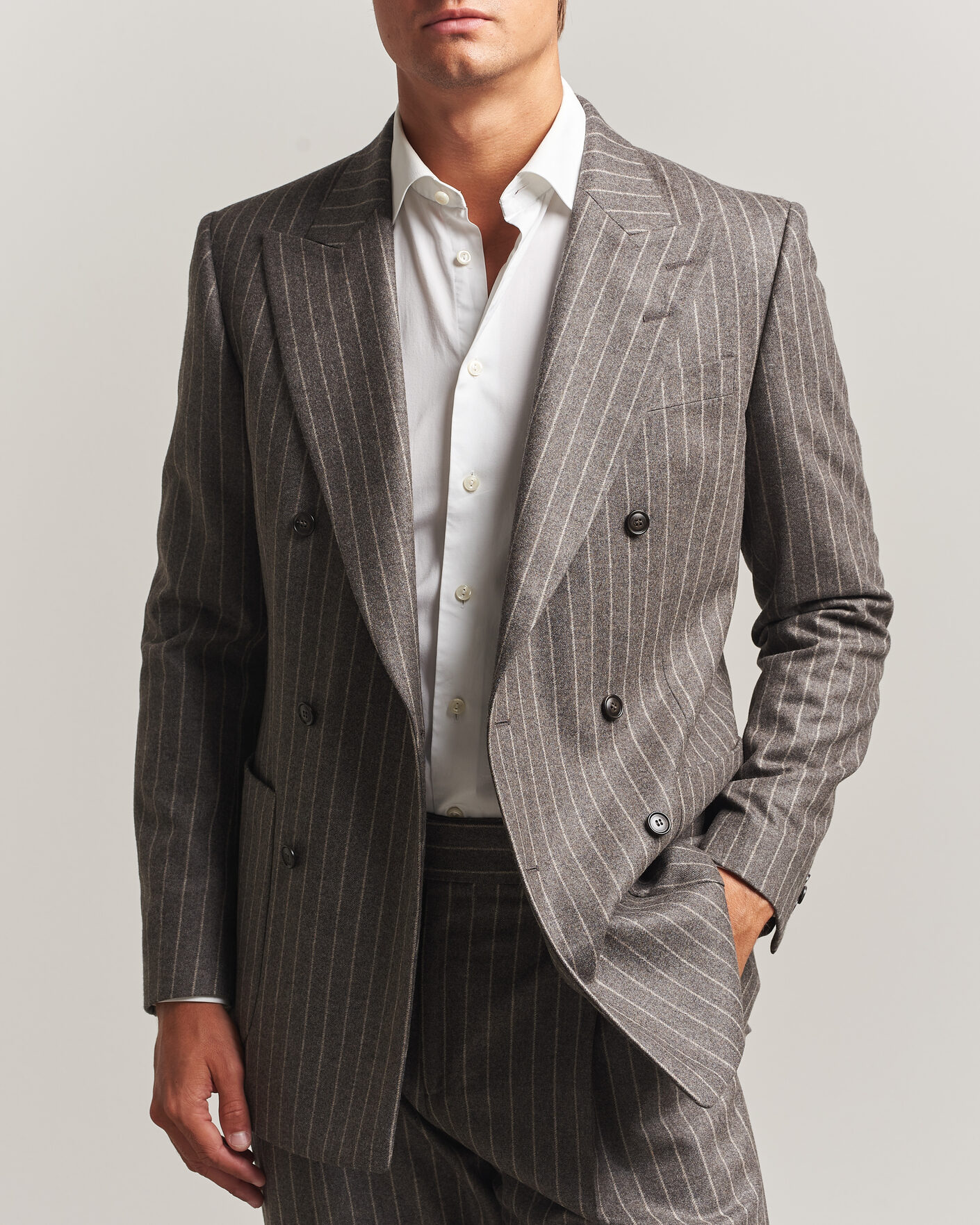 Men | Blazers | Tiger of Sweden | Joachim Wool Double Breasted Pinstriped Blazer Grey Brown