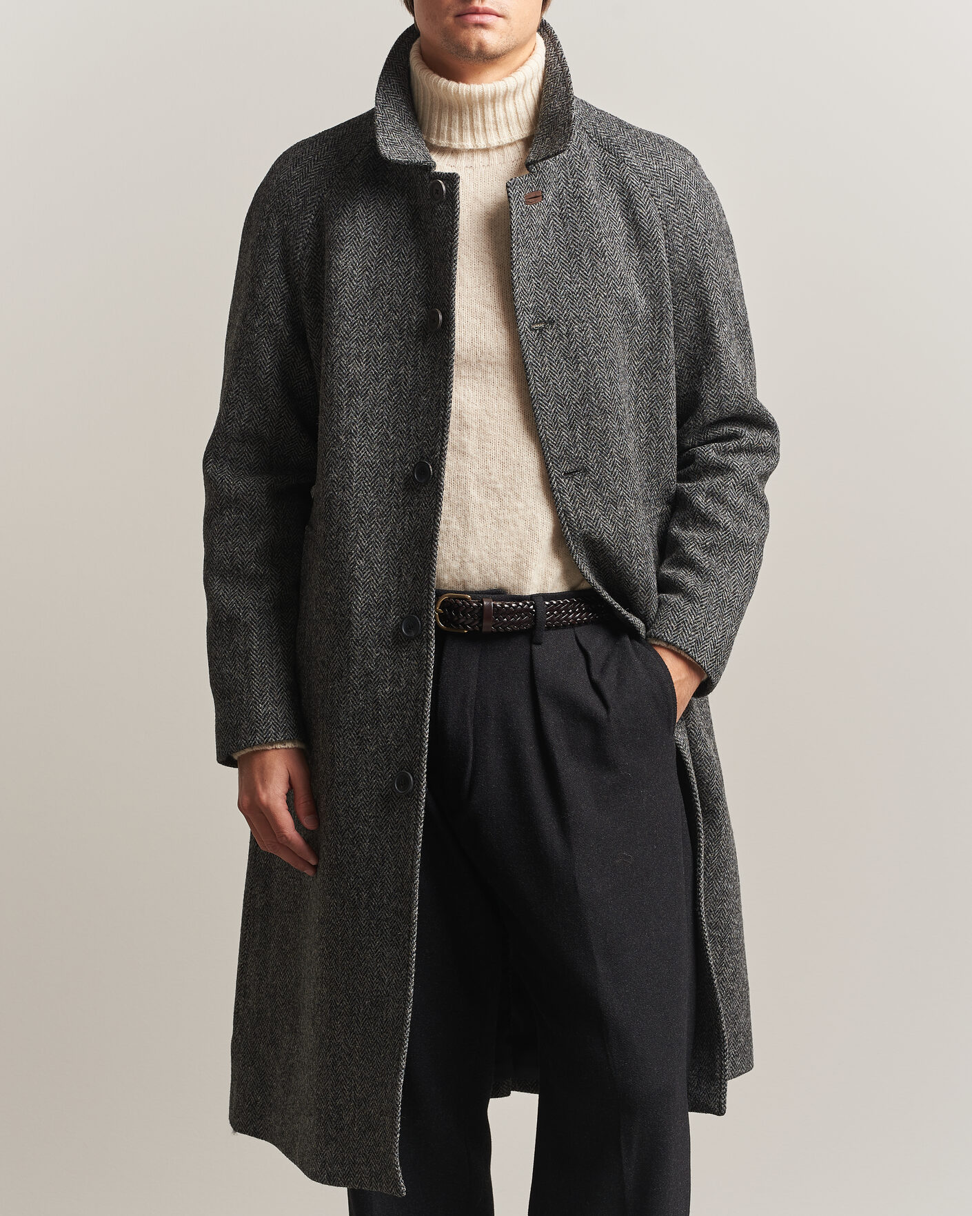 Men | Coats & Jackets | Walker Slater | Sherlock Harris Tweed Herringbone Coat Charcoal