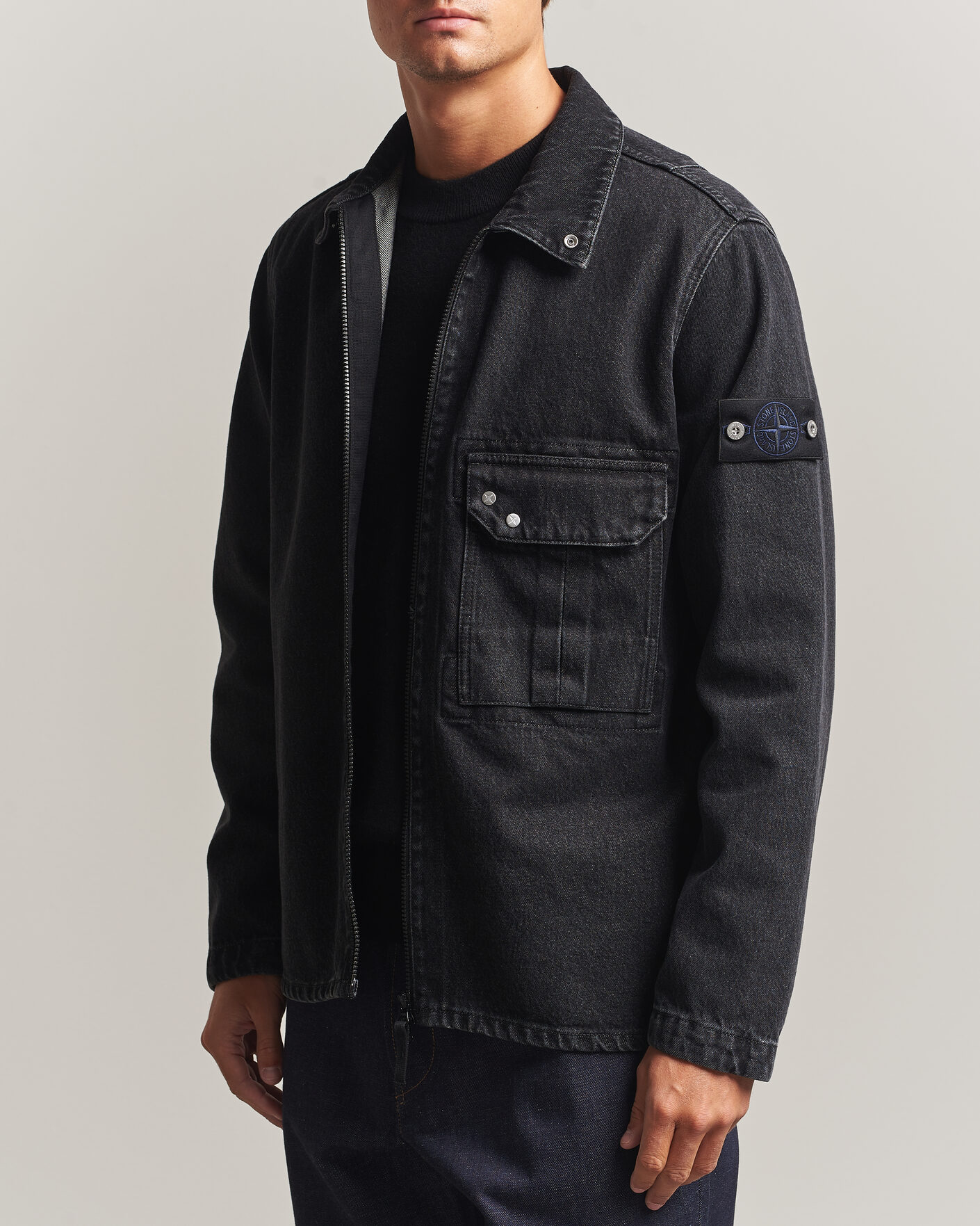 Men | Shirts | Stone Island | Denim Overshirt Black Medium Wash