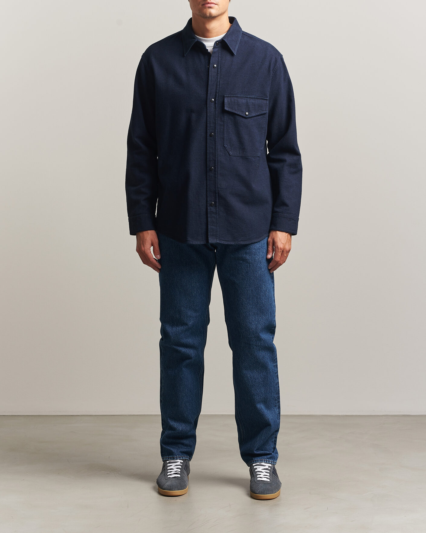 Men | Shirts | Stone Island | Organic Cotton Flannel Denim Shirt Indigo
