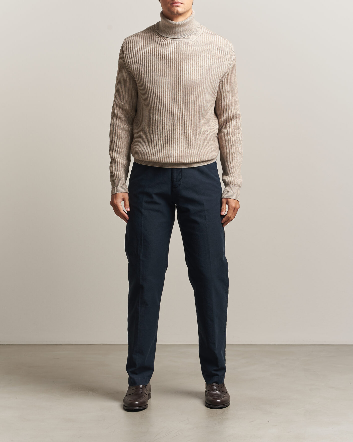 Men | Sweaters & Knitwear | Zanone | Fishermans Rib Rollneck Beige