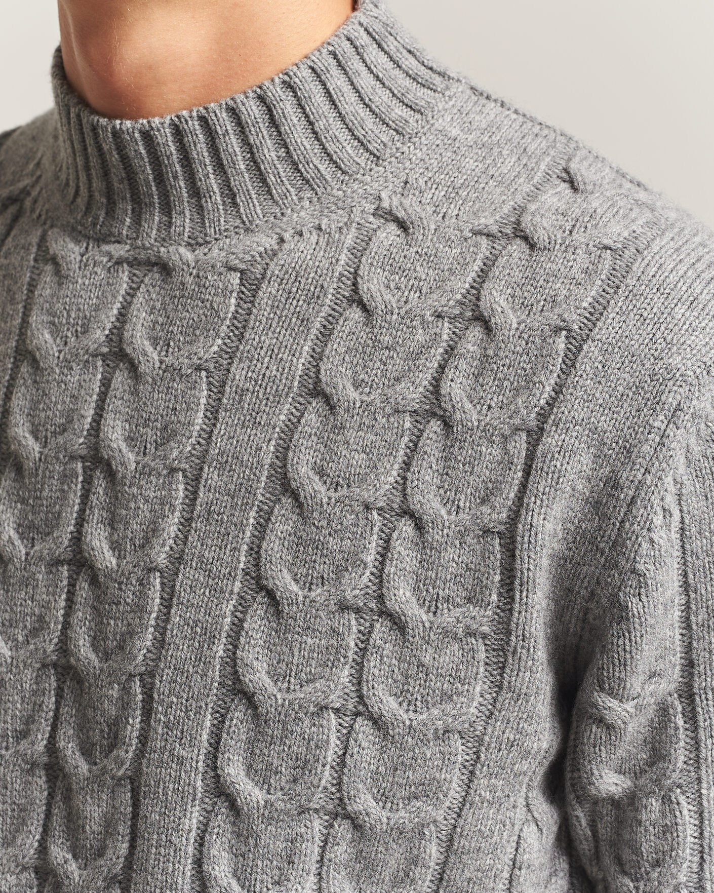 Men | Sweaters & Knitwear | Zanone | Double Cable Crew Neck Grey Melange