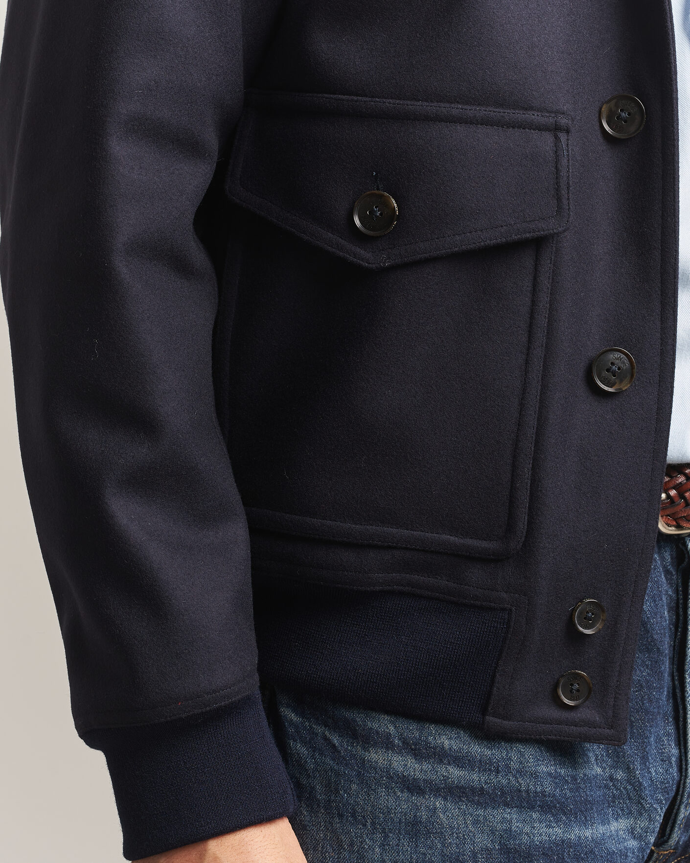 Men | Coats & Jackets | Baracuta | Melton Wool Blouson Jacket Deep Blue