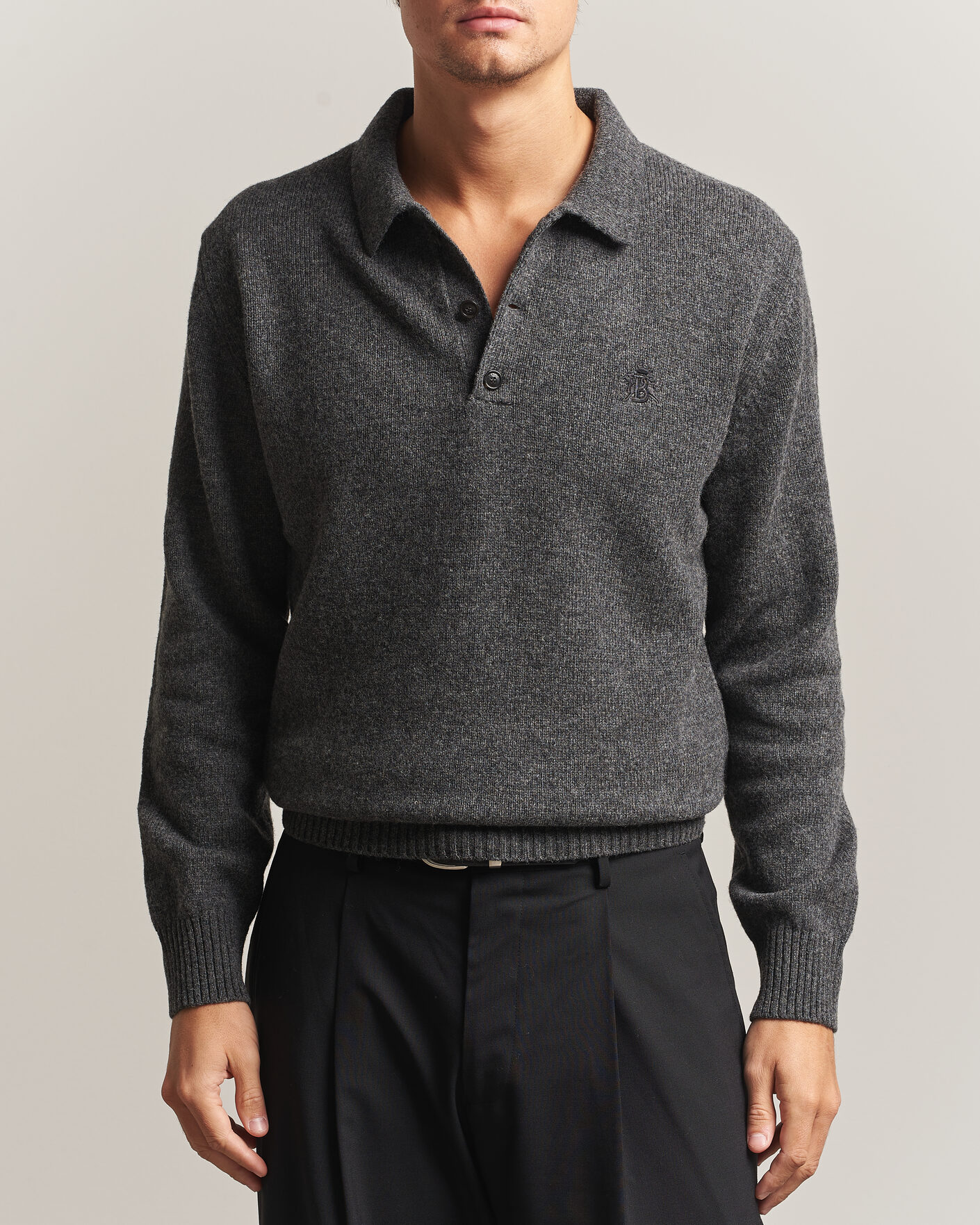 Men | Sweaters & Knitwear | Baracuta | Shetland Polo Mid Grey