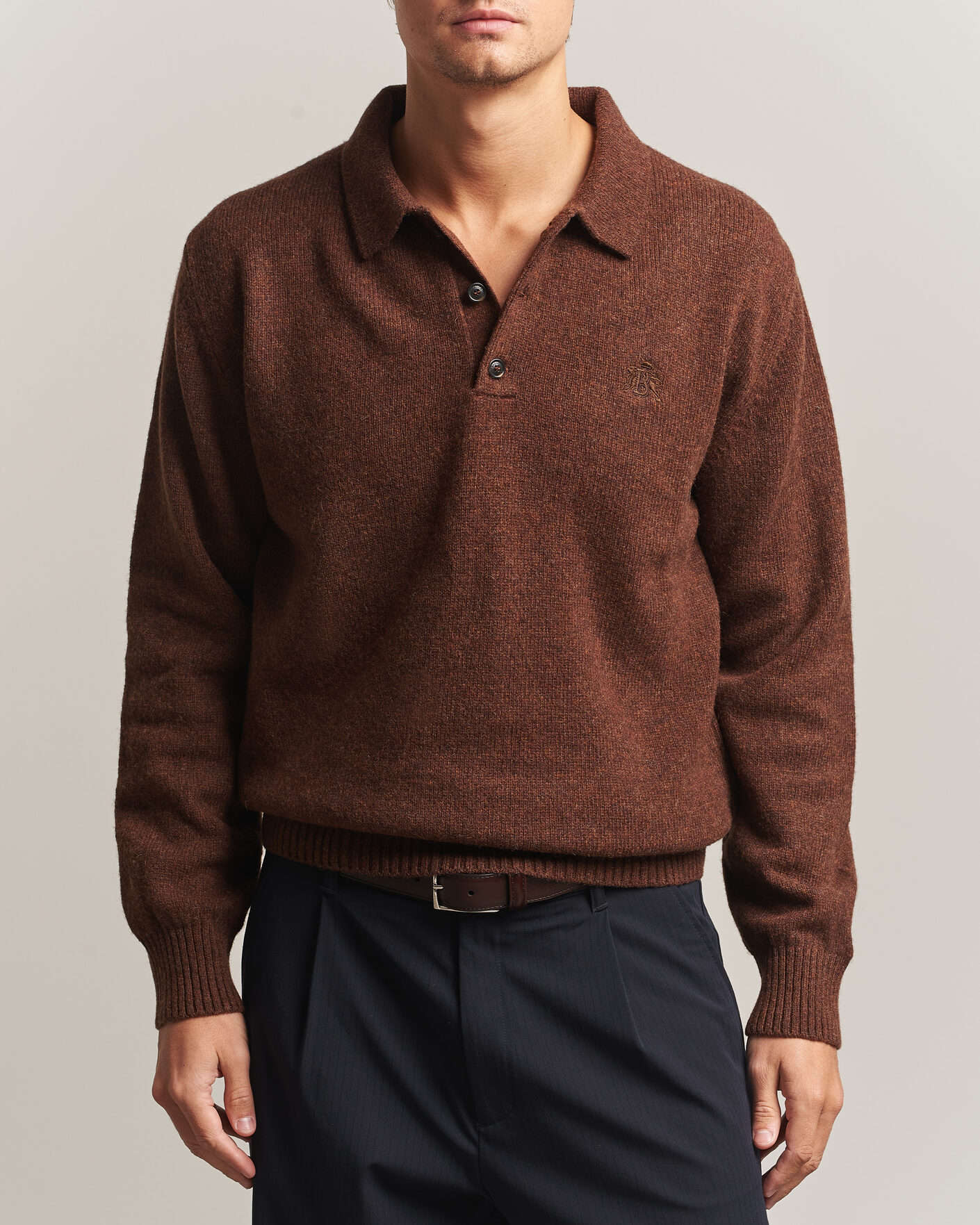 Men | Sweaters & Knitwear | Baracuta | Shetland Polo Slate Black