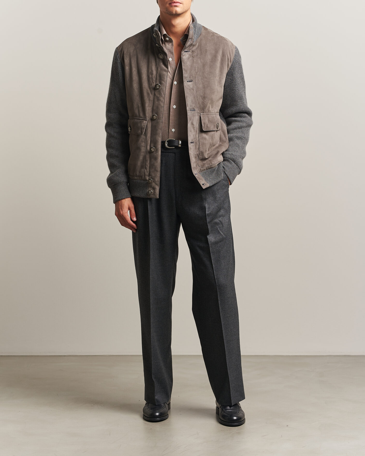 Men | Coats & Jackets | Brunello Cucinelli | Cashmere/Suede Down Jacket Grey Melange