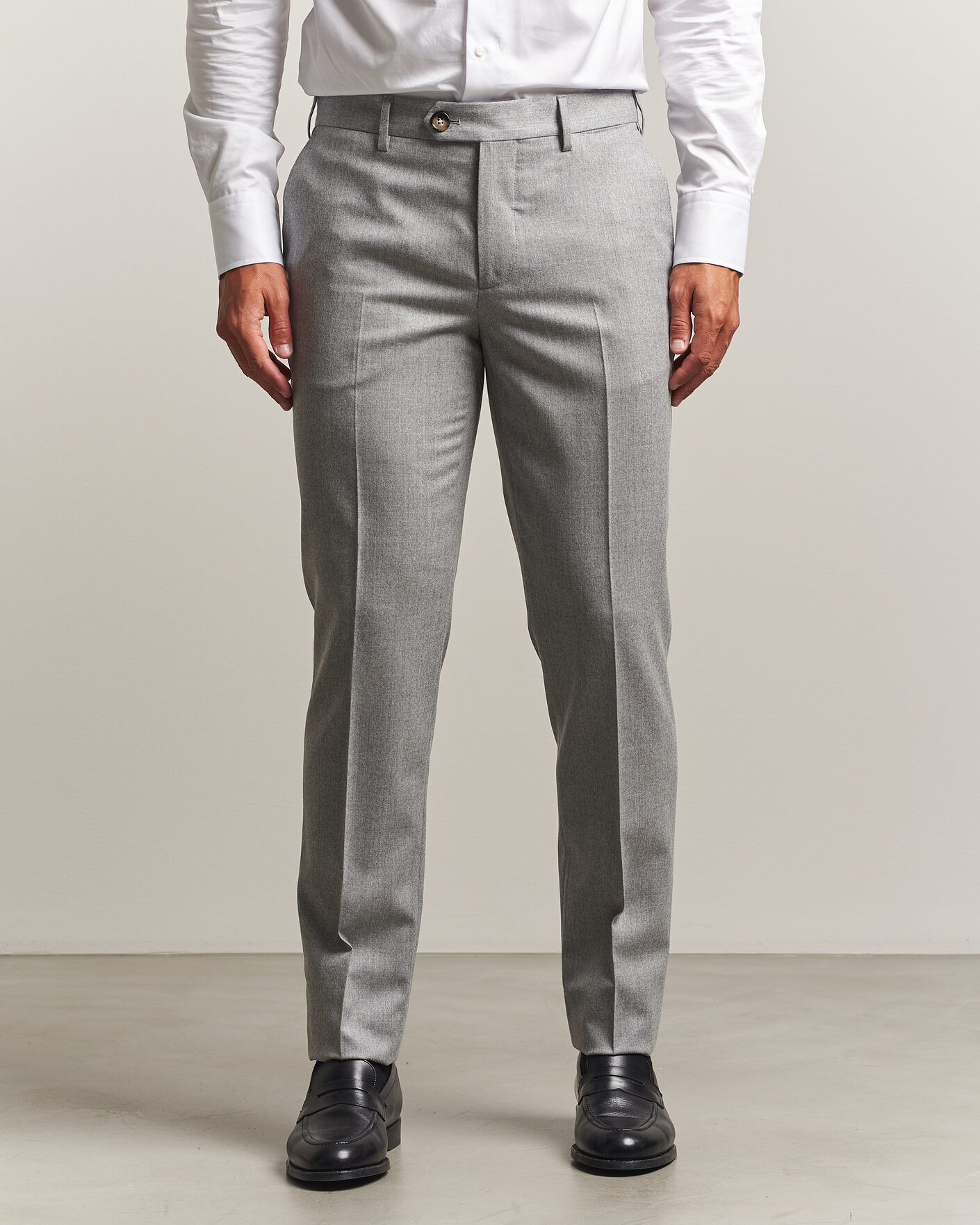 Men | Trousers | Brunello Cucinelli | Slim Fit Flannel Trousers Light Grey