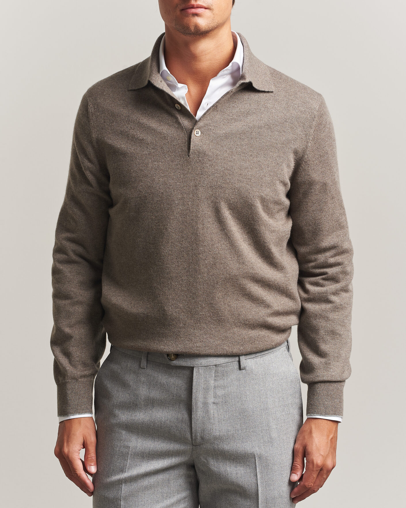 Men | Sweaters & Knitwear | Brunello Cucinelli | 2 Ply Cashmere Long Sleeve Polo Brown
