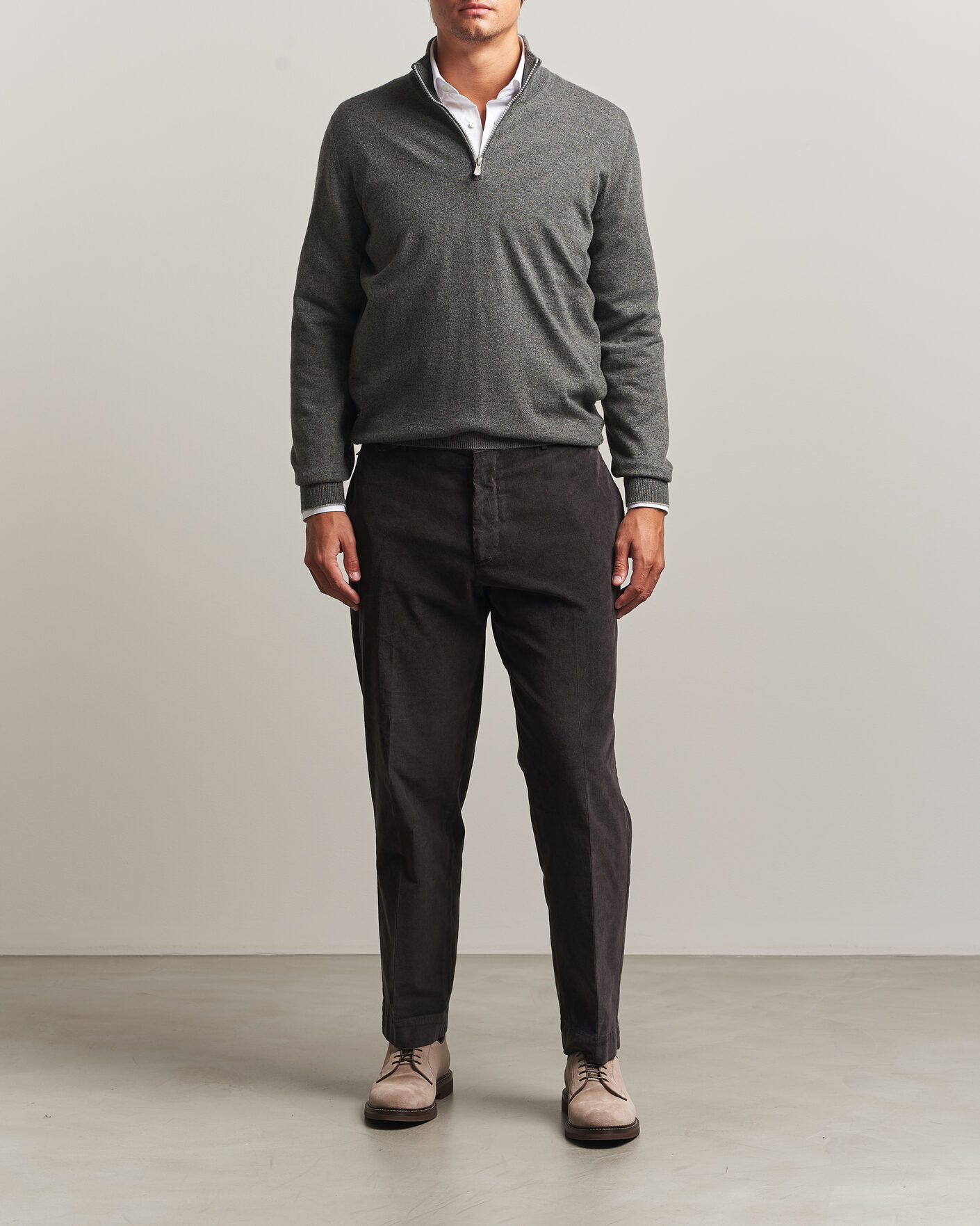 Men | Sweaters & Knitwear | Brunello Cucinelli | 2 Ply Cashmere Half Zip Forest Green