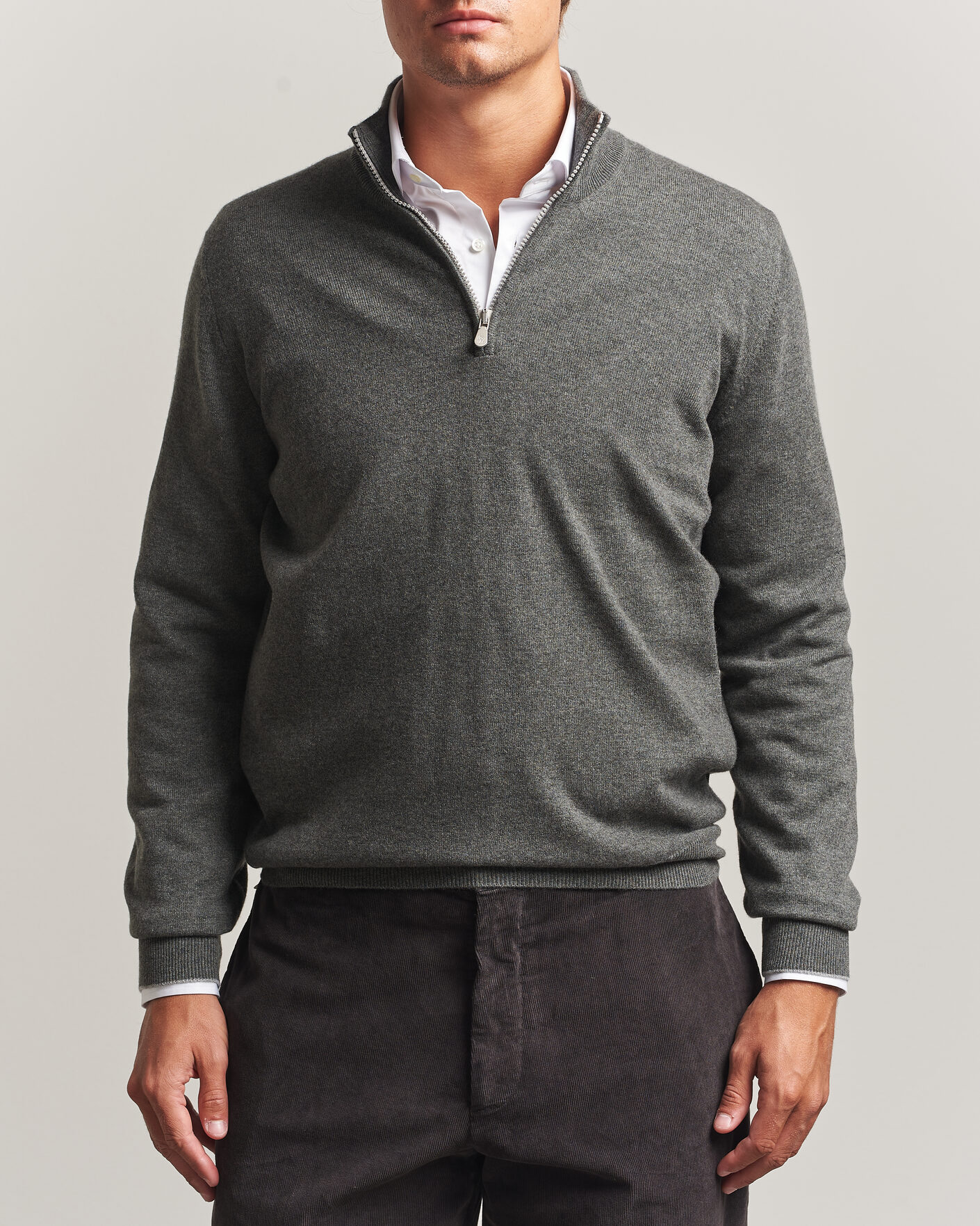 Men | Sweaters & Knitwear | Brunello Cucinelli | 2 Ply Cashmere Half Zip Forest Green