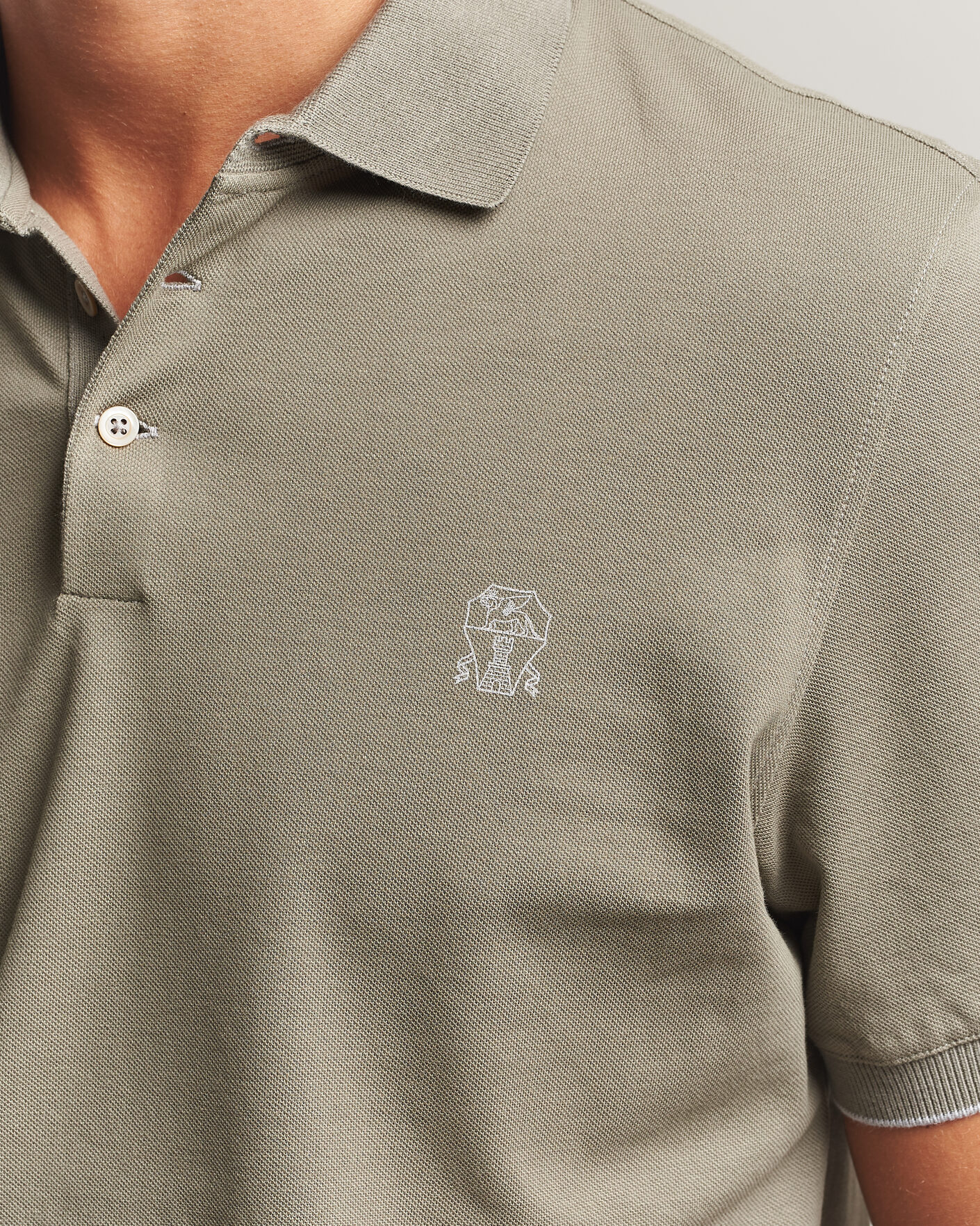 Men | Polo Shirts | Brunello Cucinelli | Short Sleeve Logo Polo Olive