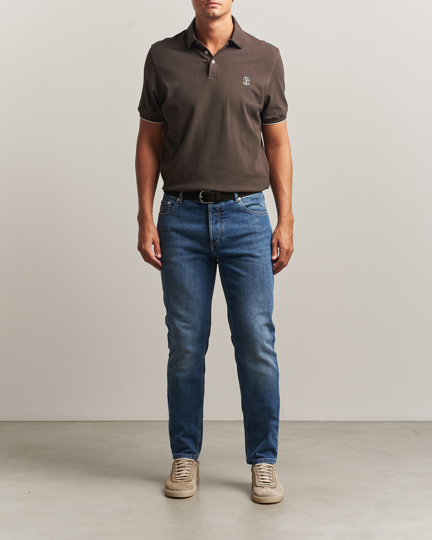 Men | Polo Shirts | Brunello Cucinelli | Short Sleeve Logo Polo Dark Brown