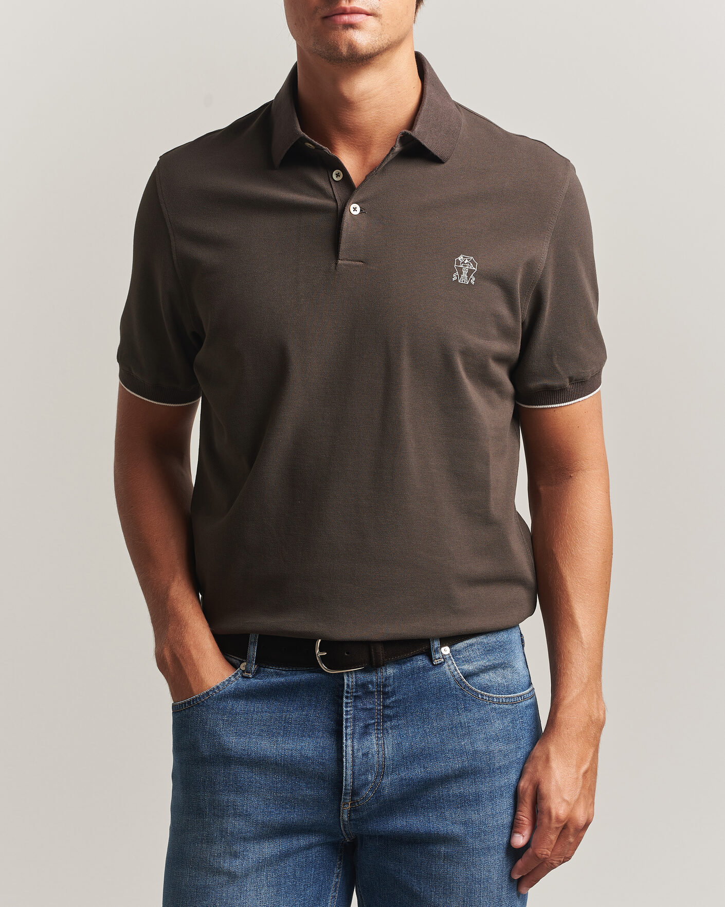 Men | Polo Shirts | Brunello Cucinelli | Short Sleeve Logo Polo Dark Brown