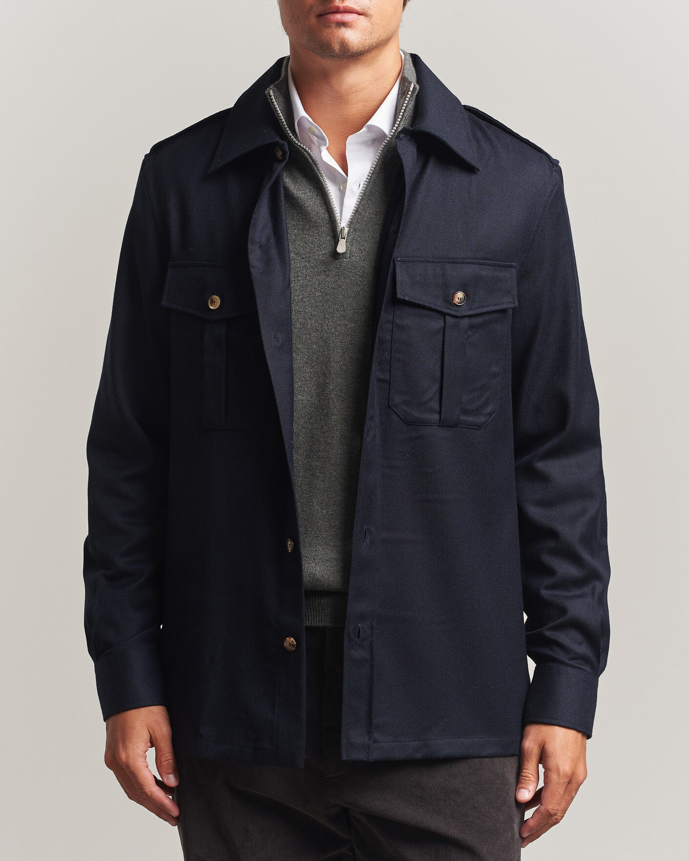 Men | Shirts | Brunello Cucinelli | Flannel Double Pocket Overshirt Navy