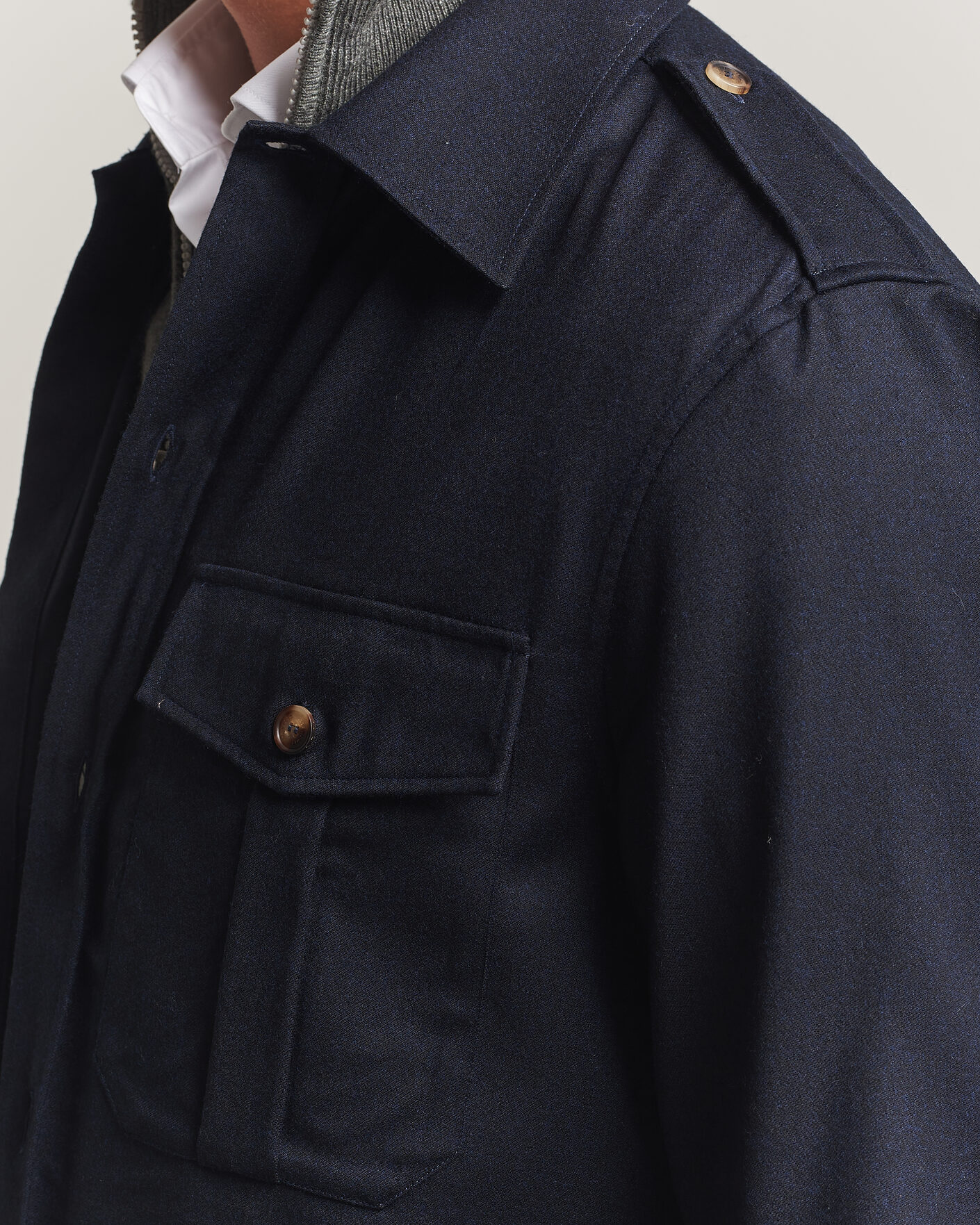 Men | Shirts | Brunello Cucinelli | Flannel Double Pocket Overshirt Navy