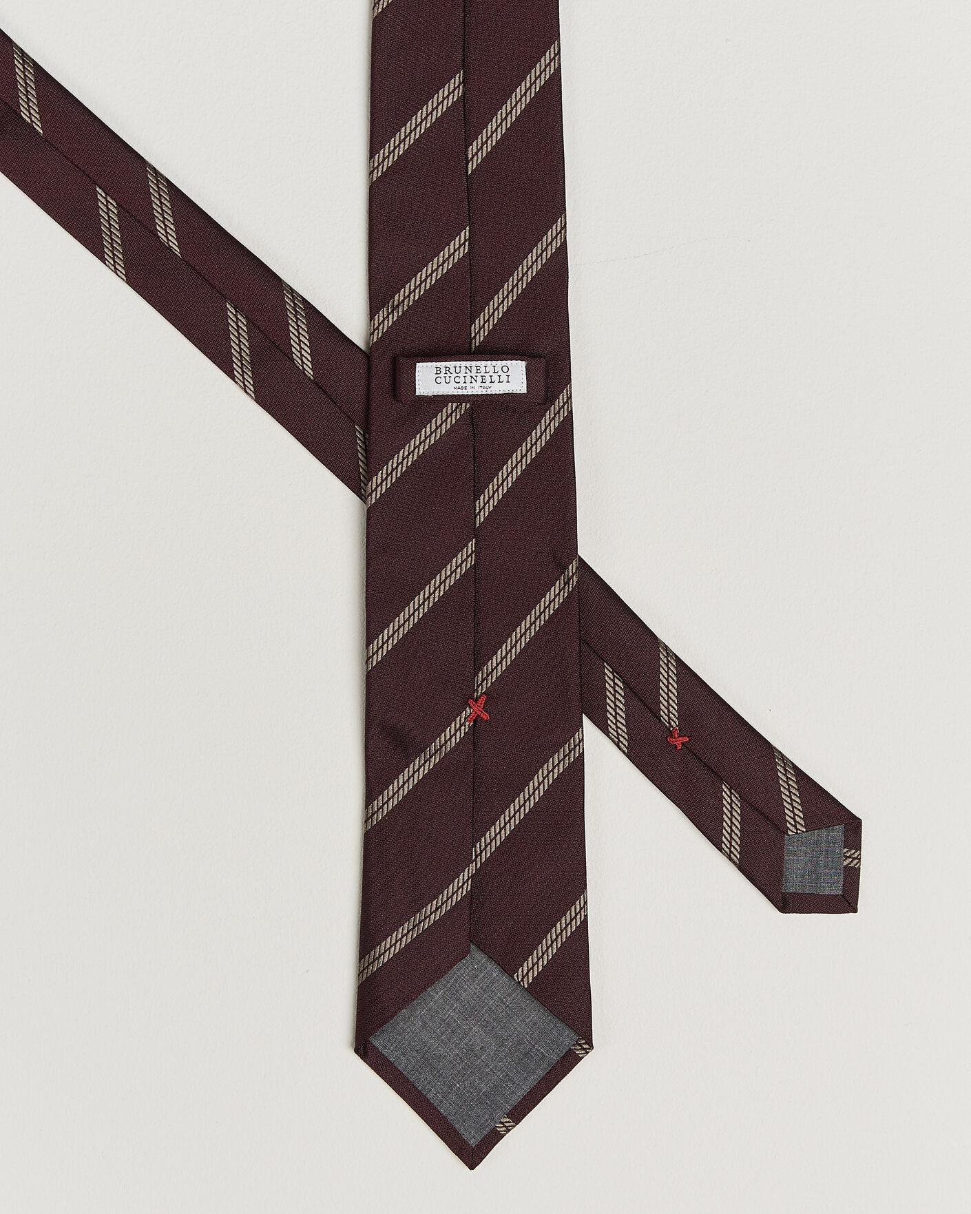 Men | Ties | Brunello Cucinelli | Regimental Stripe Silk Tie Burgundy