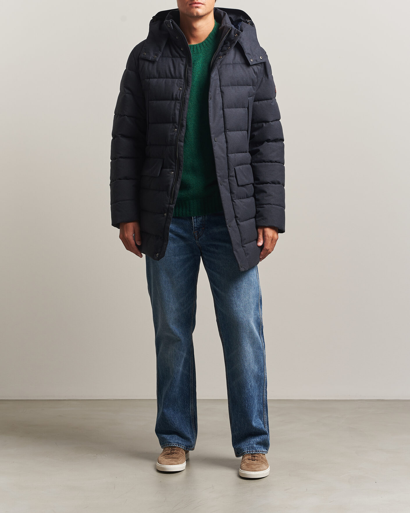 Men | Coats & Jackets | Save The Duck | Byrne Padded Flannel Coat Navy Blue Melange