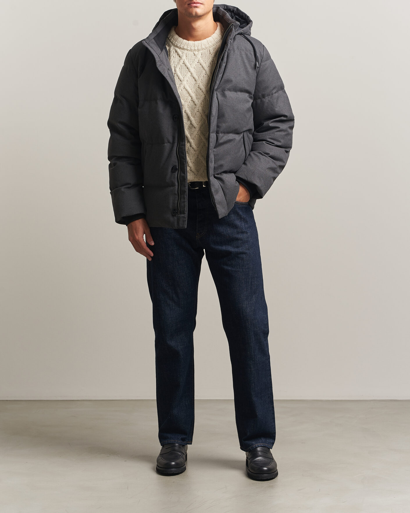 Men | Coats & Jackets | Gant | Flannel Down Hooded Jacket Black Grey