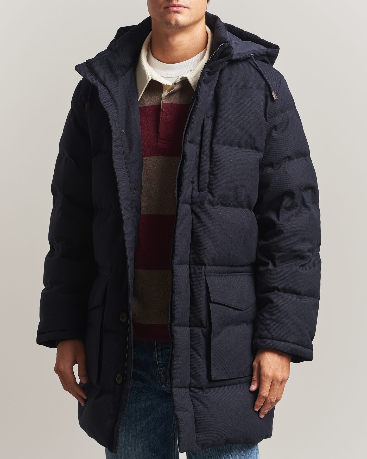 Men | Coats & Jackets | Gant | Flannel Down Hooded Parka Evening Blue
