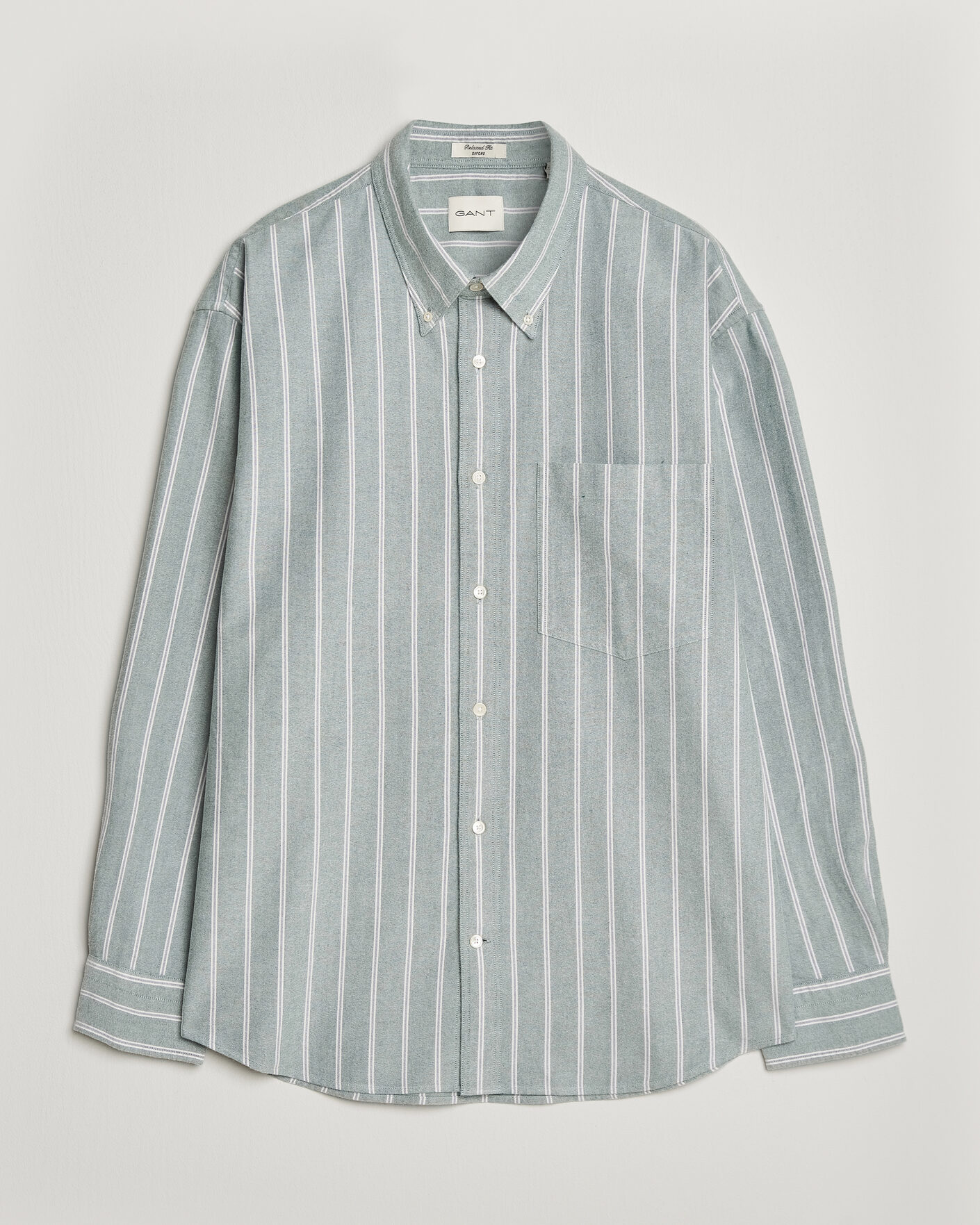 Men | Shirts | Gant | Relaxed Fit Brushed Oxford Striped Shirt Dark Emerald