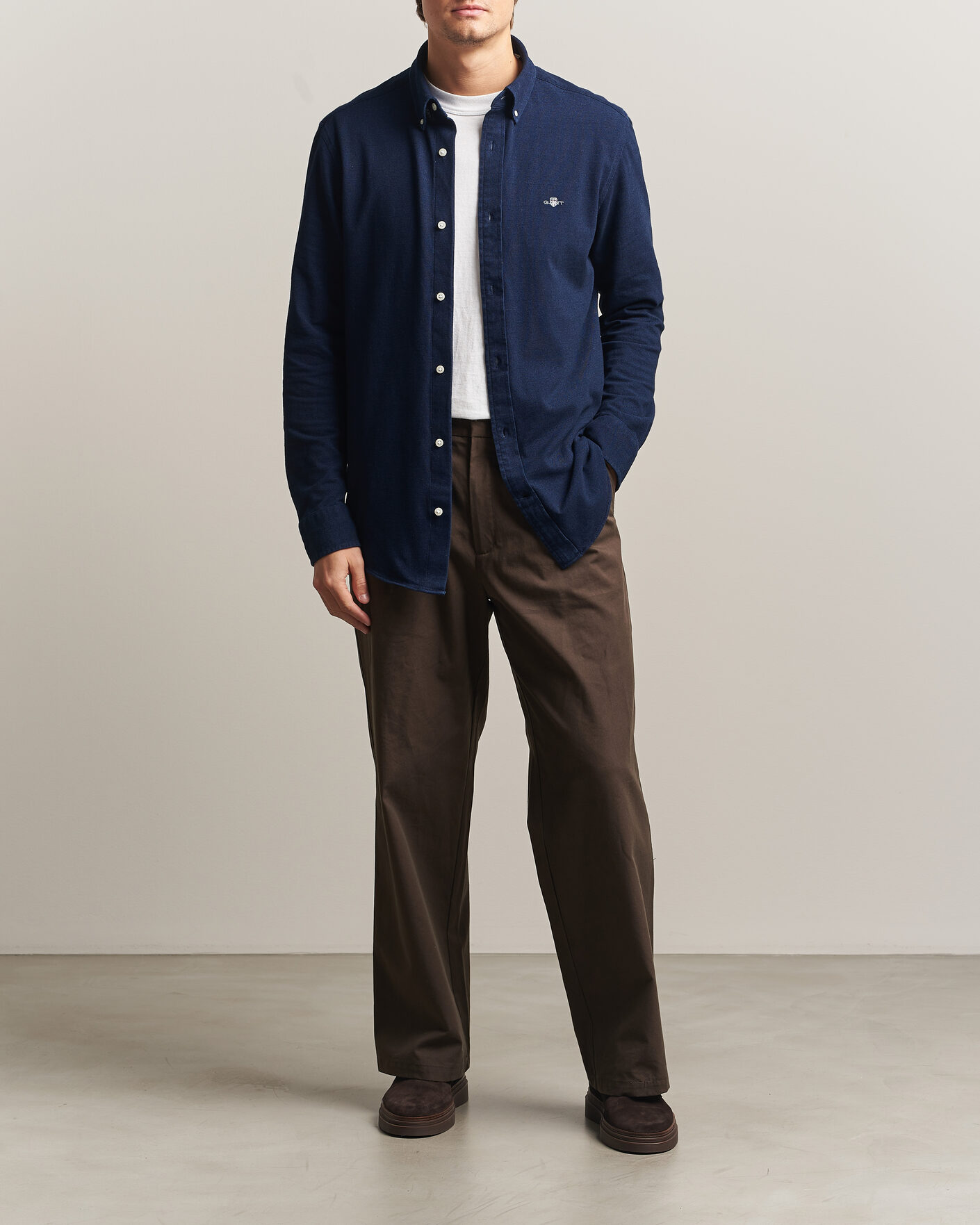 Men | Shirts | Gant | Regular Fit Indigo Jersey Pique Shirt Dark Blue