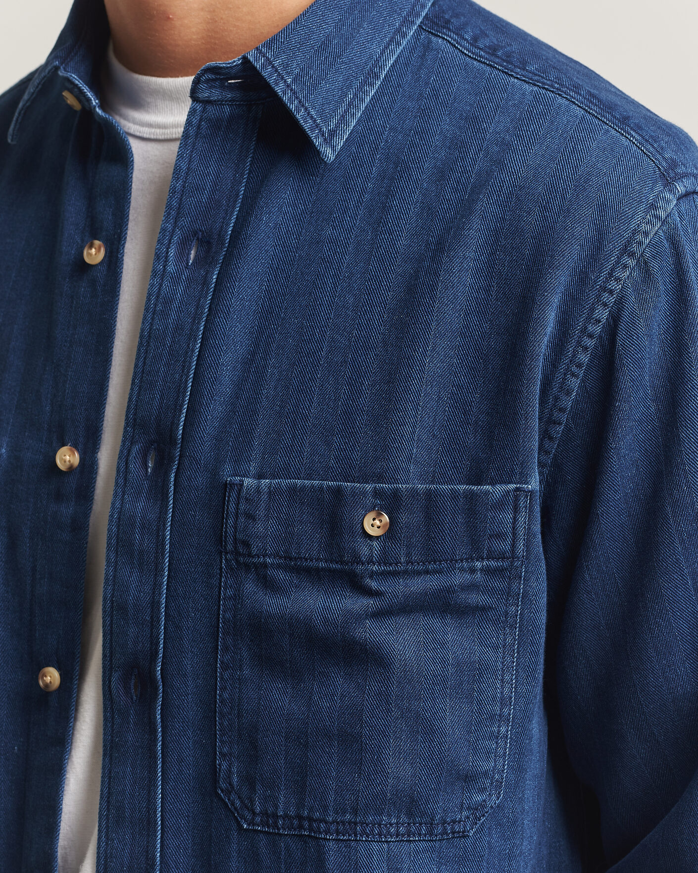 Men | Shirts | Gant | Regular Fit Indigo Herringbone Overshirt Mid Blue