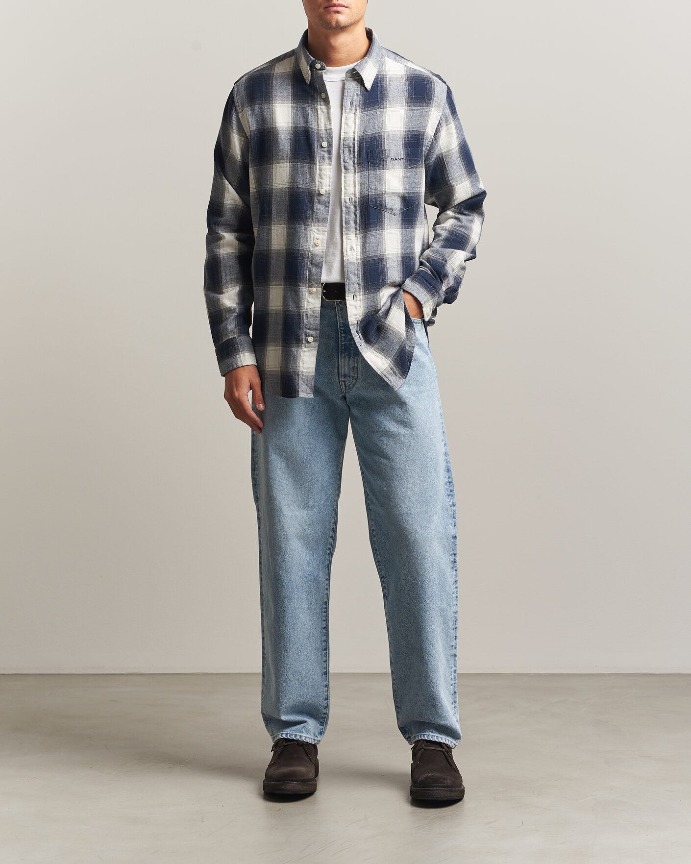 Men | Shirts | Gant | Regular Fit Windblown Flannel Checked Shirt Evening Blue