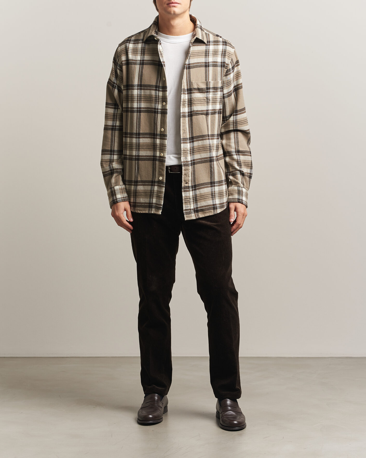 Men | Shirts | Gant | Regular Fit Flannel Checked Overshirt Mist Taupe