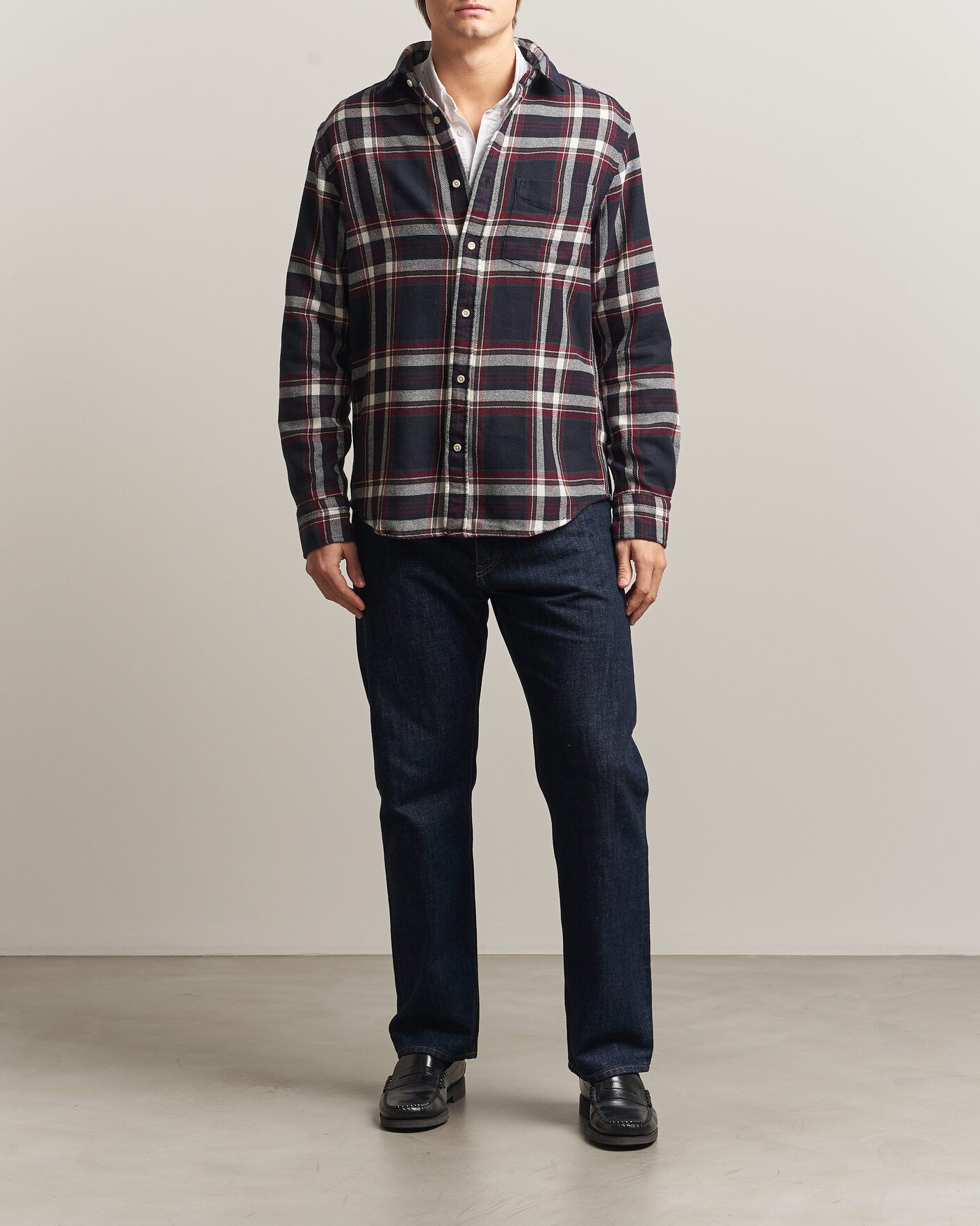 Men | Shirts | Gant | Regular Fit Flannel Checked Overshirt Evening Blue