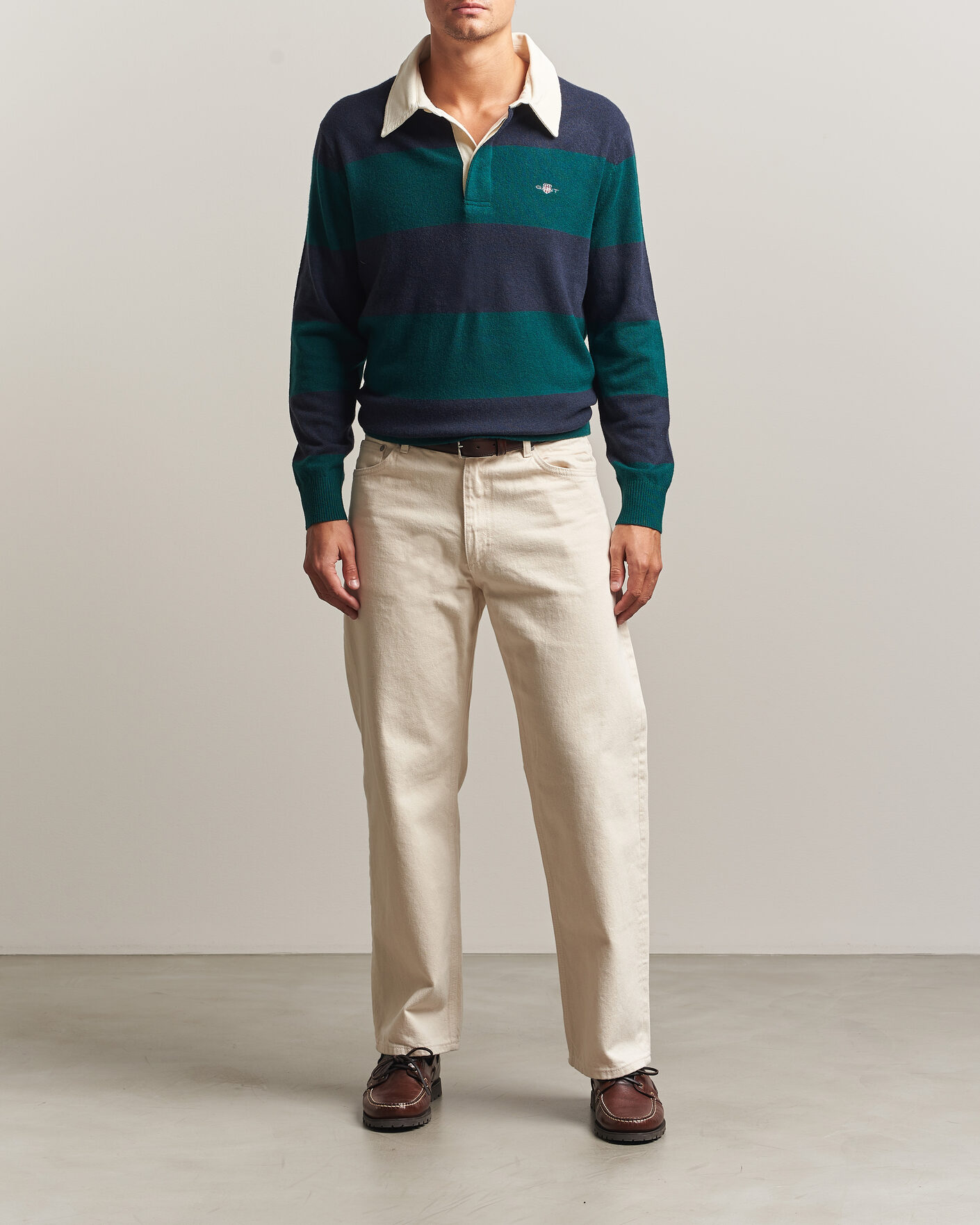 Men | Sweaters & Knitwear | Gant | Lambswool Barstriped Rugger Dark Emerald