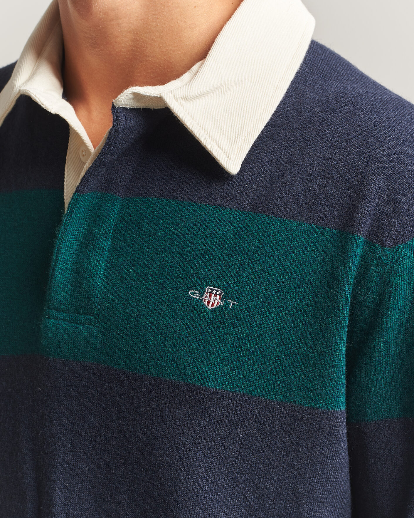 Men | Sweaters & Knitwear | Gant | Lambswool Barstriped Rugger Dark Emerald