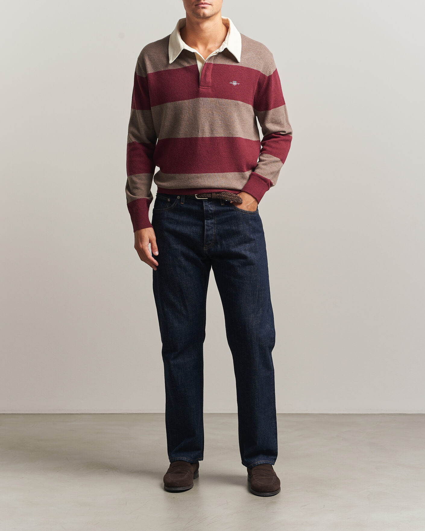 Men | Sweaters & Knitwear | Gant | Lambswool Barstriped Rugger Deep Grape Wine