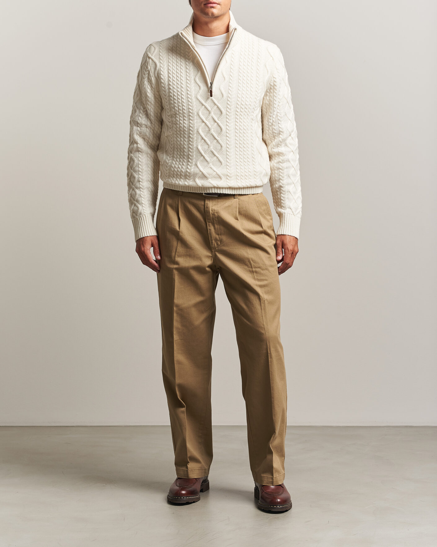 Men | Sweaters & Knitwear | Gant | Wool Cable Knitted Half Zip Cream