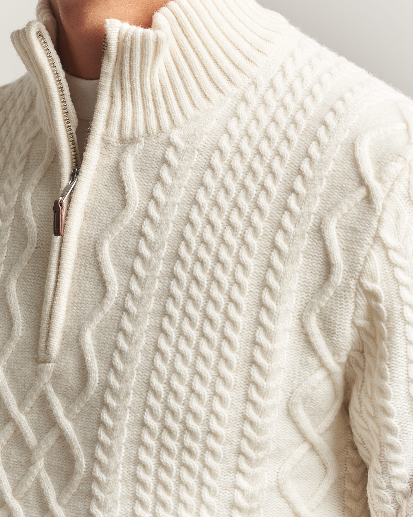 Men | Sweaters & Knitwear | Gant | Wool Cable Knitted Half Zip Cream