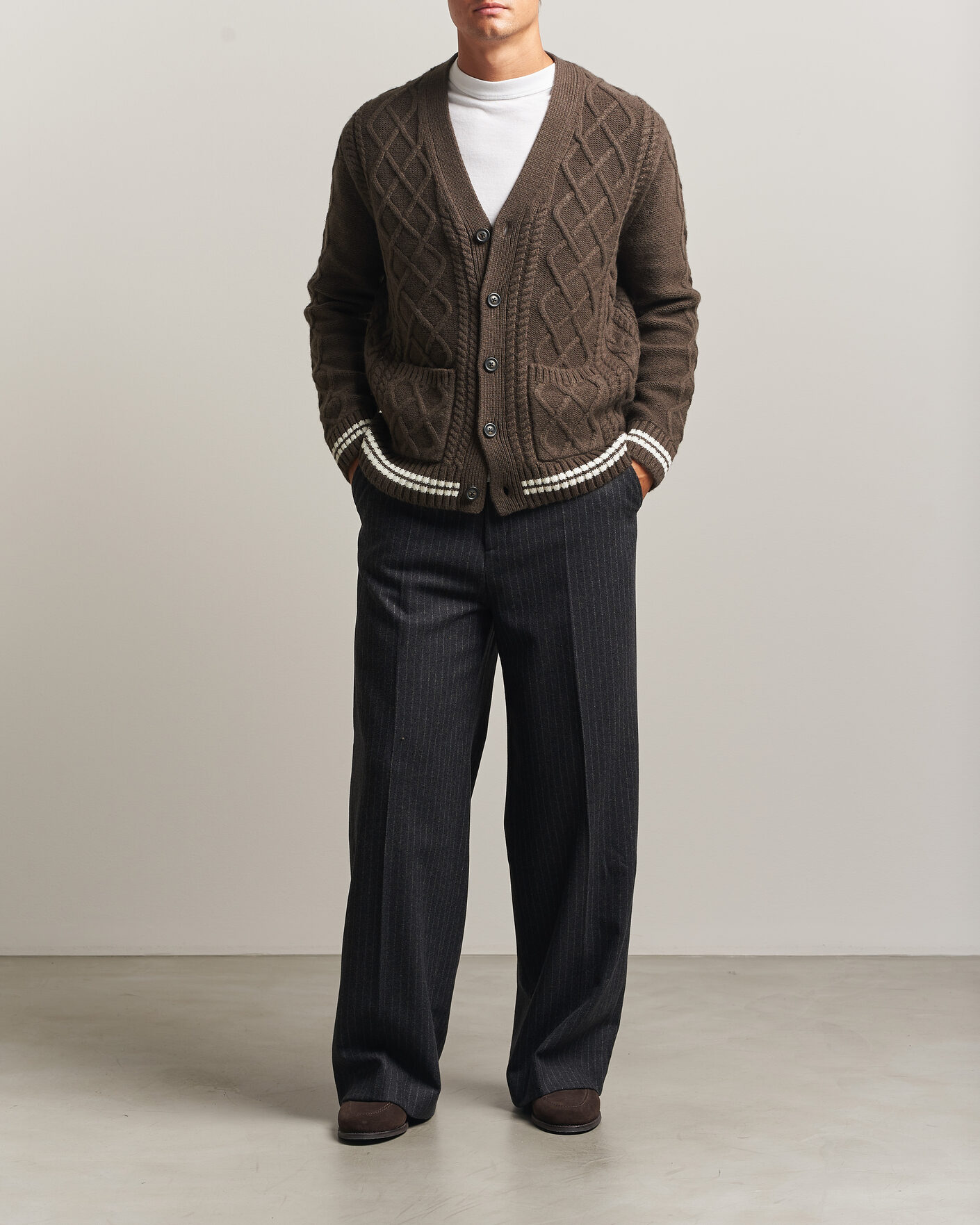 Men | Sweaters & Knitwear | Gant | Wool Cable Knitted Cardigan Shadow Brown