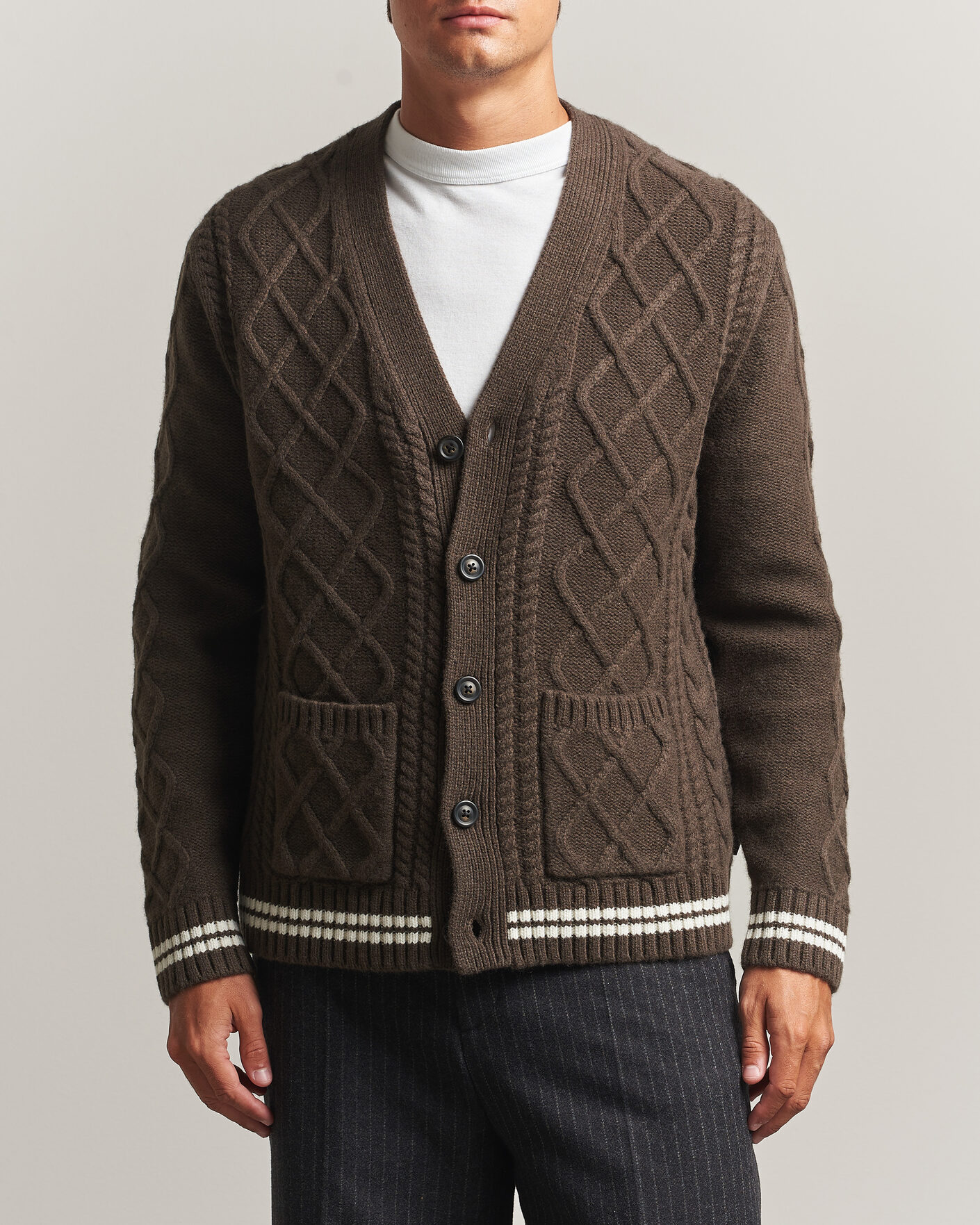 Men | Sweaters & Knitwear | Gant | Wool Cable Knitted Cardigan Shadow Brown