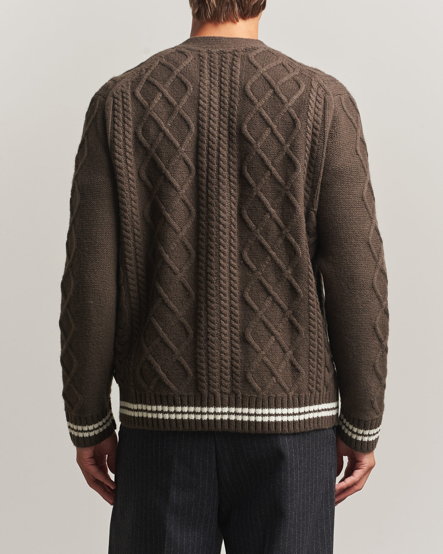 Men | Sweaters & Knitwear | Gant | Wool Cable Knitted Cardigan Shadow Brown