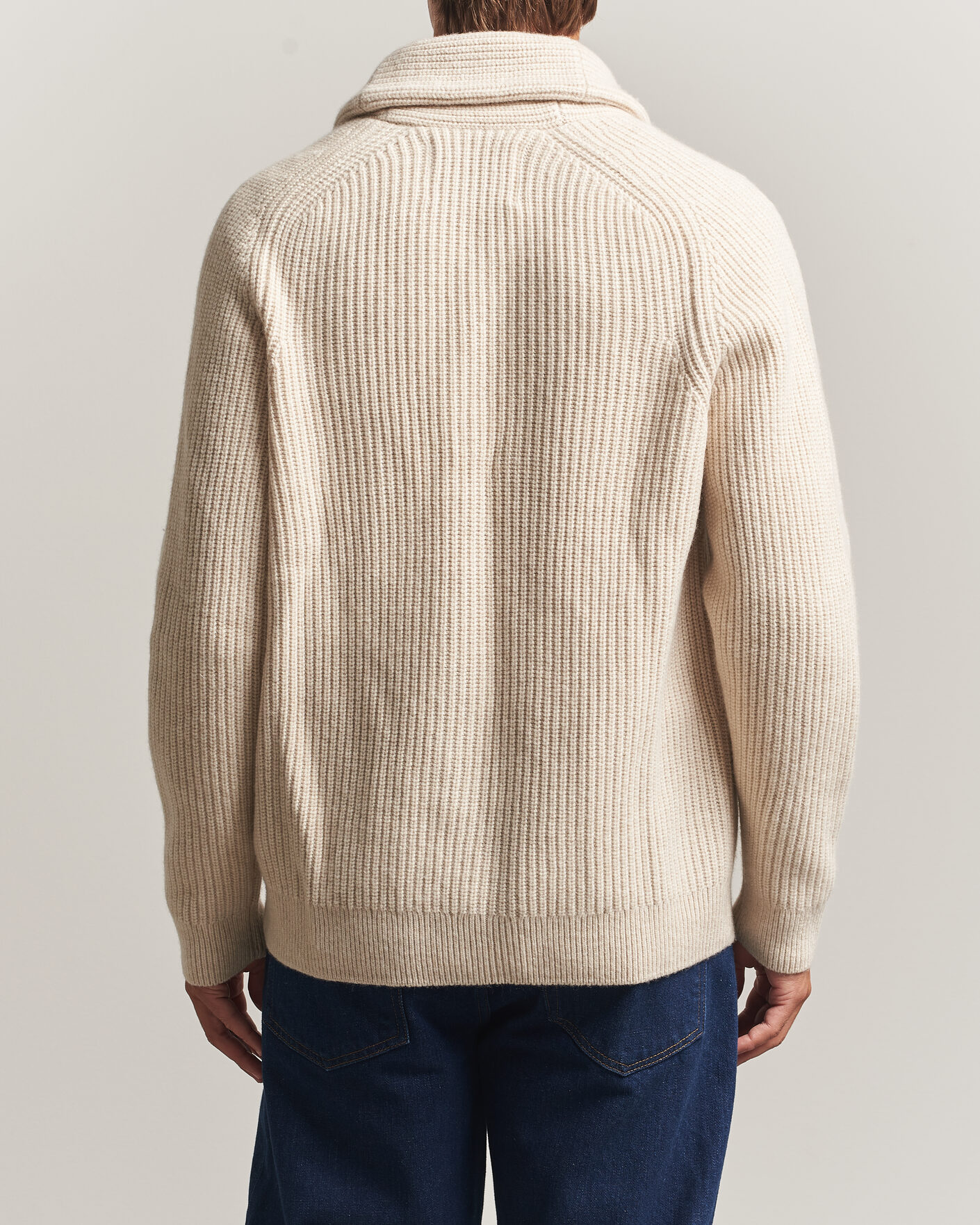 Men | Sweaters & Knitwear | Gant | Wool/Cotton Ribbed Shawl Collar Cardigan Light Beige