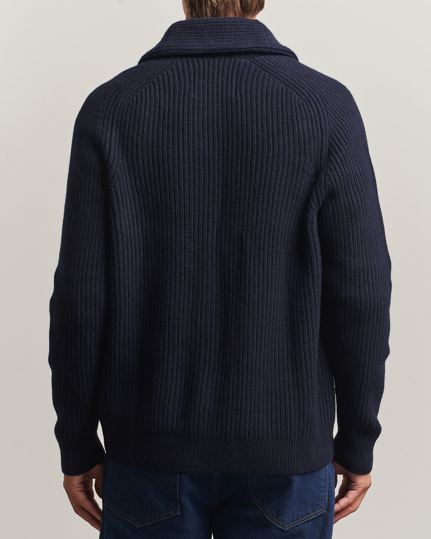 Men | Sweaters & Knitwear | Gant | Wool/Cotton Ribbed Shawl Collar Cardigan Evening Blue